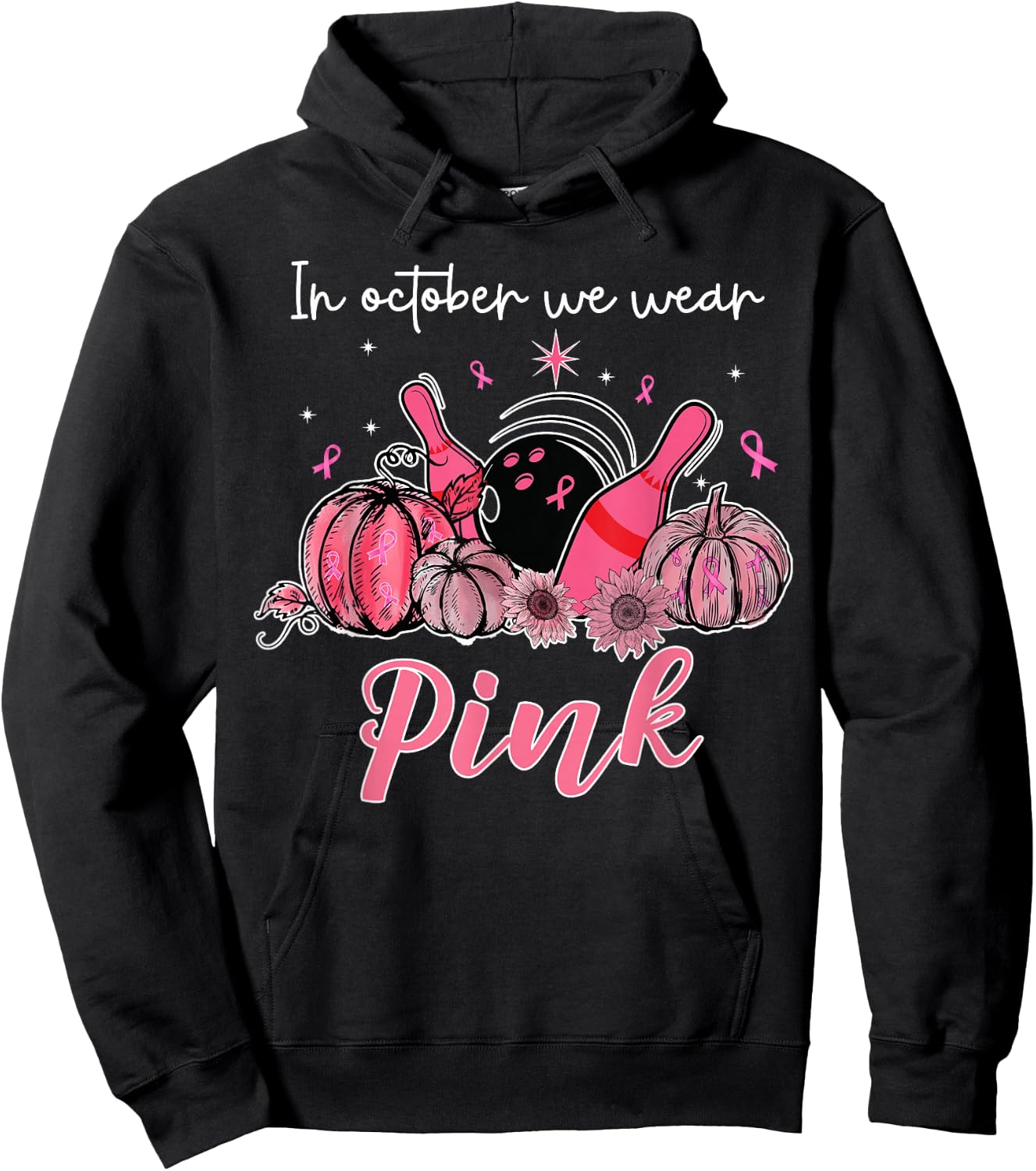 In October We Wear Pink Bowling Breast Cancer Awareness Hoodie - Hoodie | Black