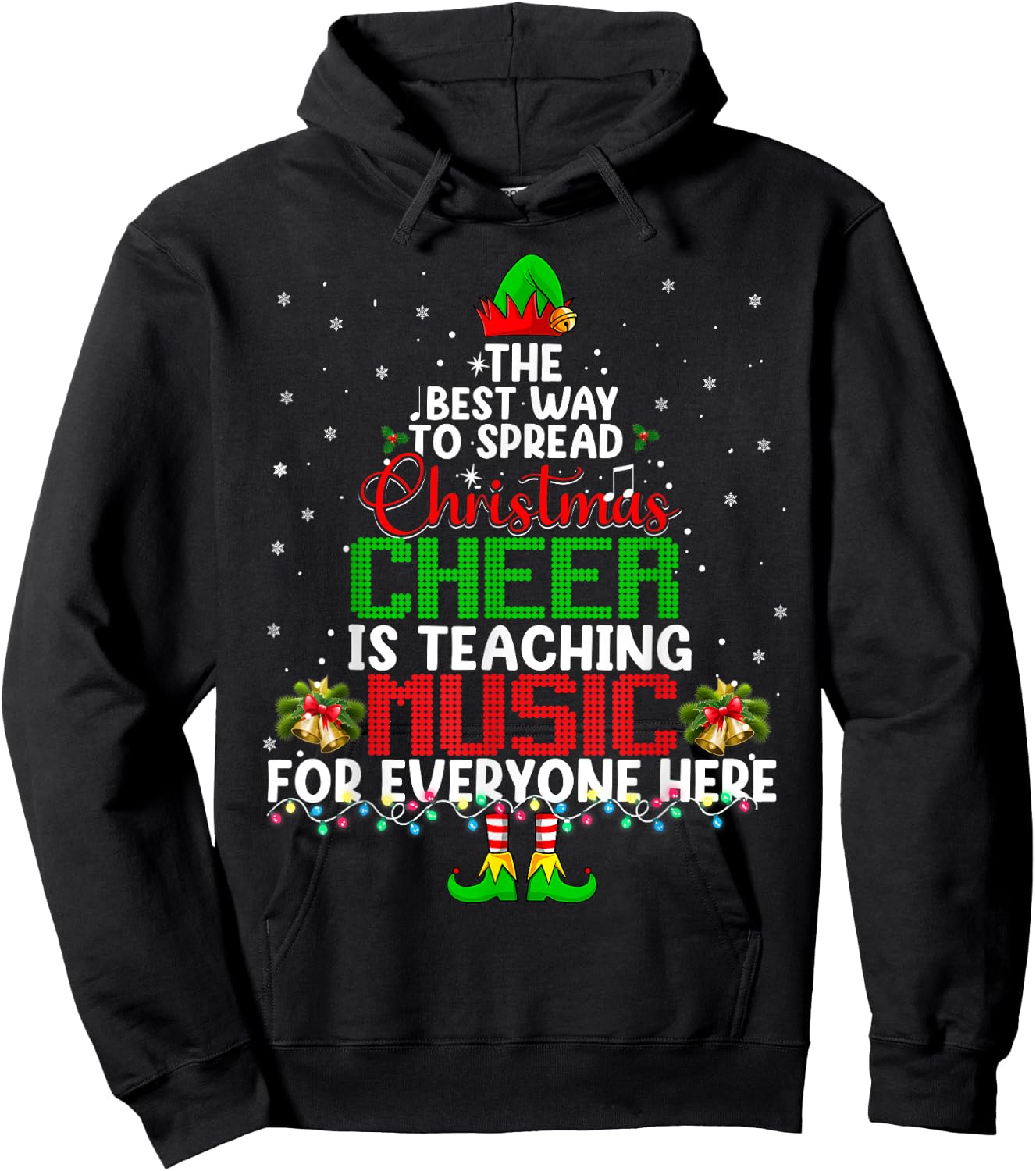 Music Teacher Christmas Shirt Elf Cheer Hoodie - Hoodie | Black