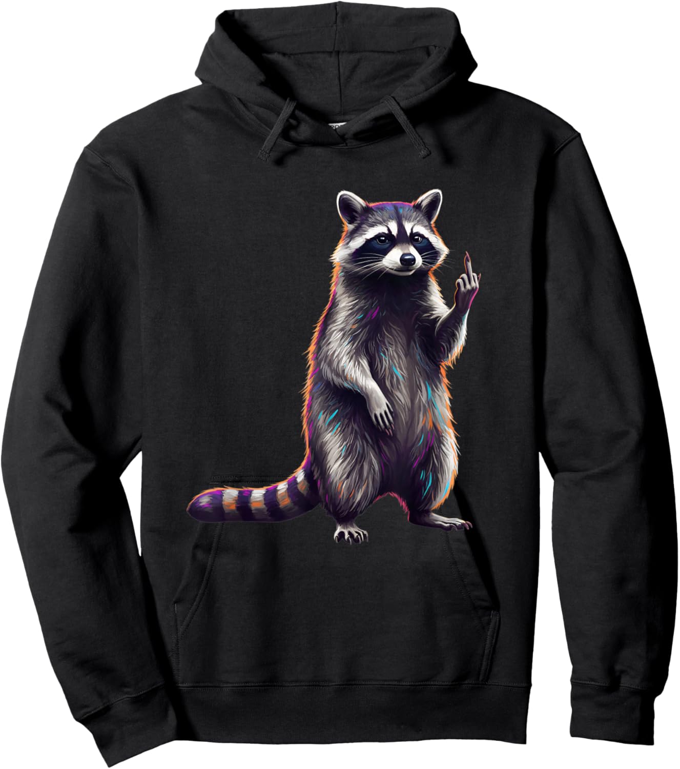 Funny Raccoon Middle Finger Kids Woodland Animal Humor Hoodie - Hoodie | Black