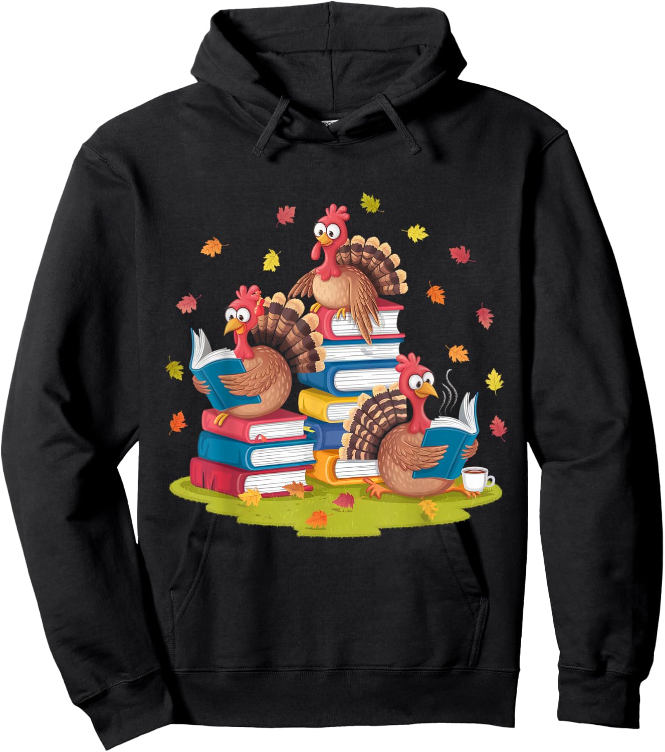 Turkey Reading Books Fall Season Thanksgiving Teacher Book Hoodie - Hoodie | Black