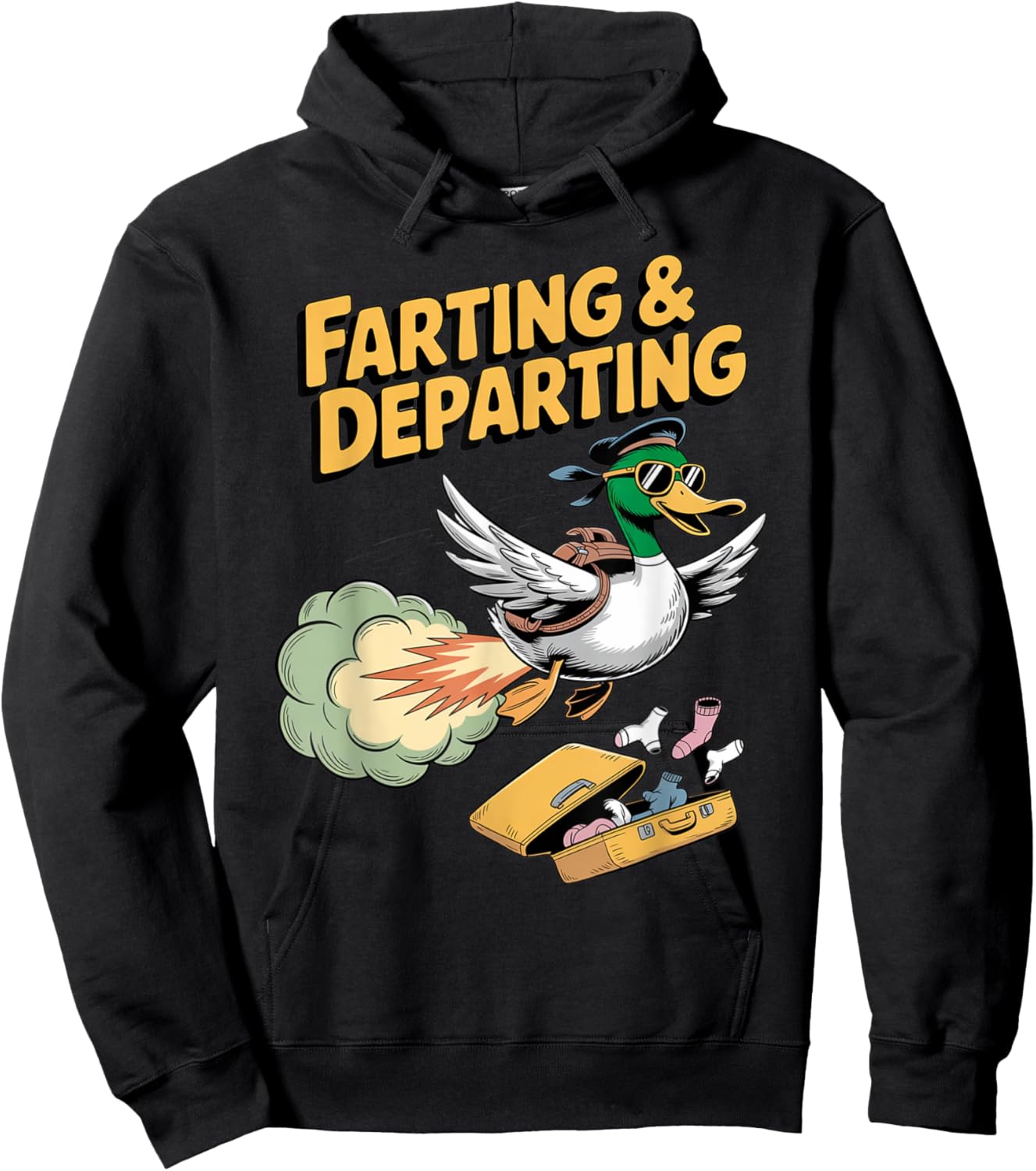 Funny Duck Farting Departing Travel Humor Airport Swap Ugly Hoodie - Hoodie | Black