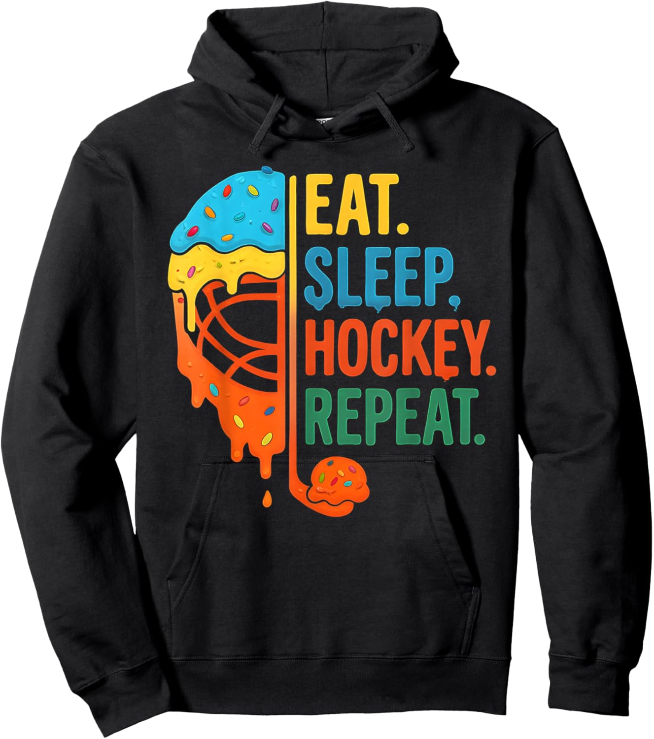 Eat Sleep Hockey Repeat Ice Cream Drip Hoodie - Hoodie | Black