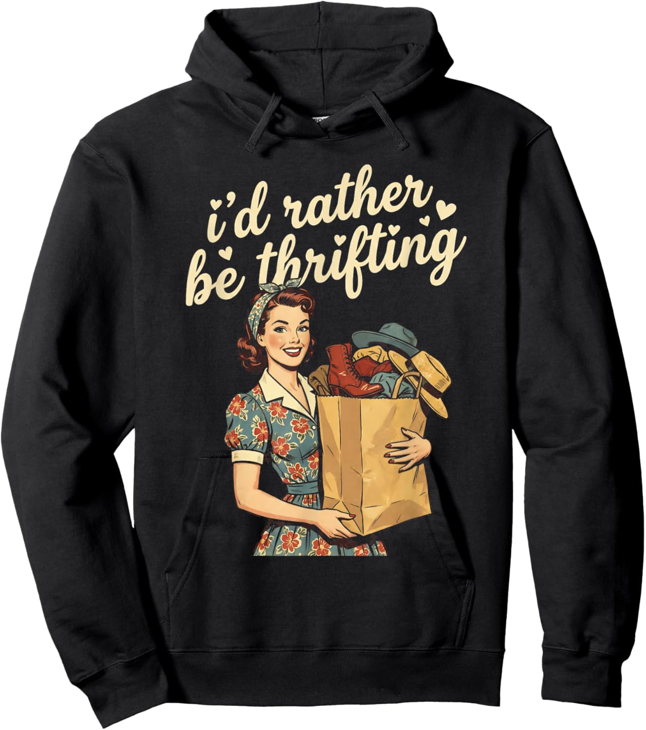 I'd Rather Be Thrifting Retro Woman Vintage Shopping Hoodie - Hoodie | Black