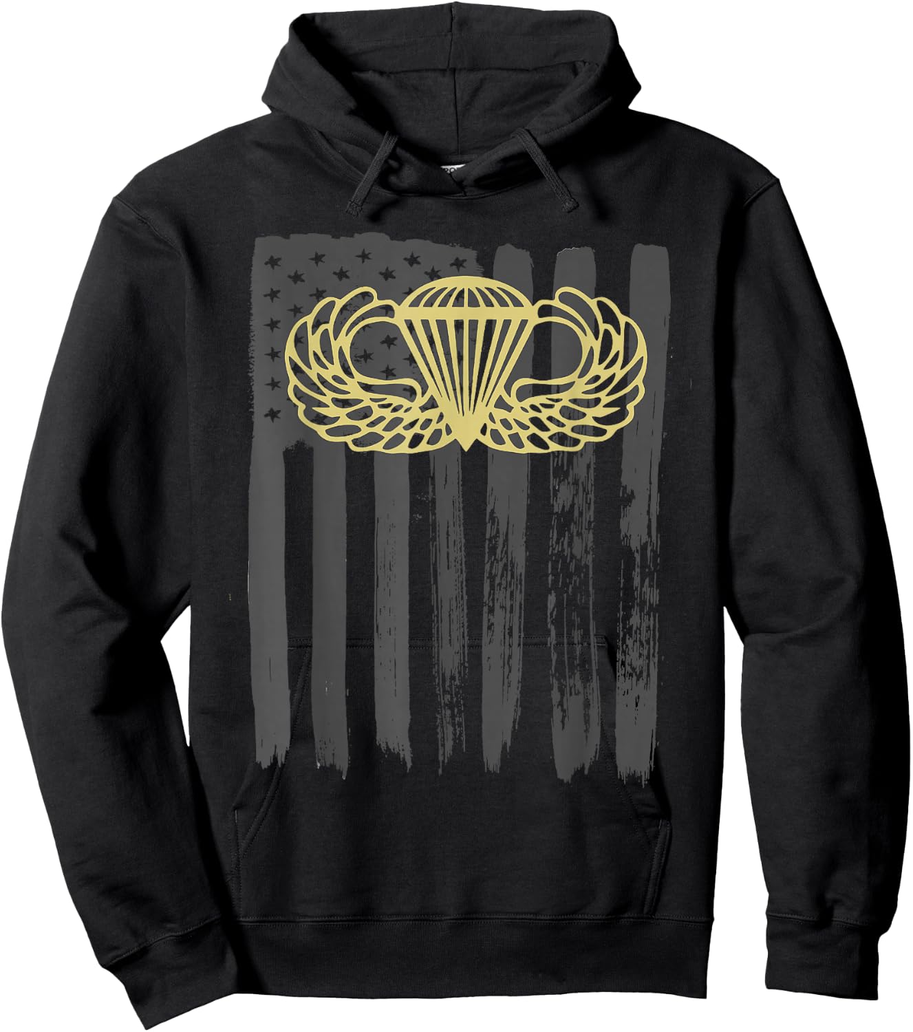 Army Parachute Wings Badge and US Flag Airborne Hoodie - Hoodie | Black