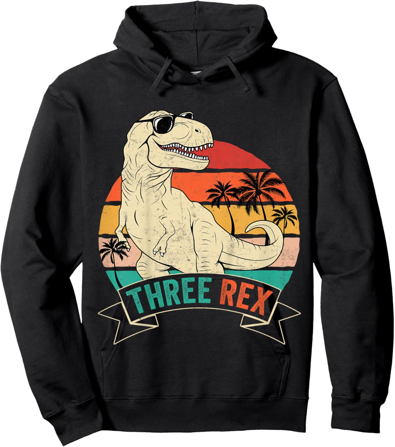Kids Retro Three Rex Funny 3rd Birthday Dinosaur Hoodie - Hoodie | Black
