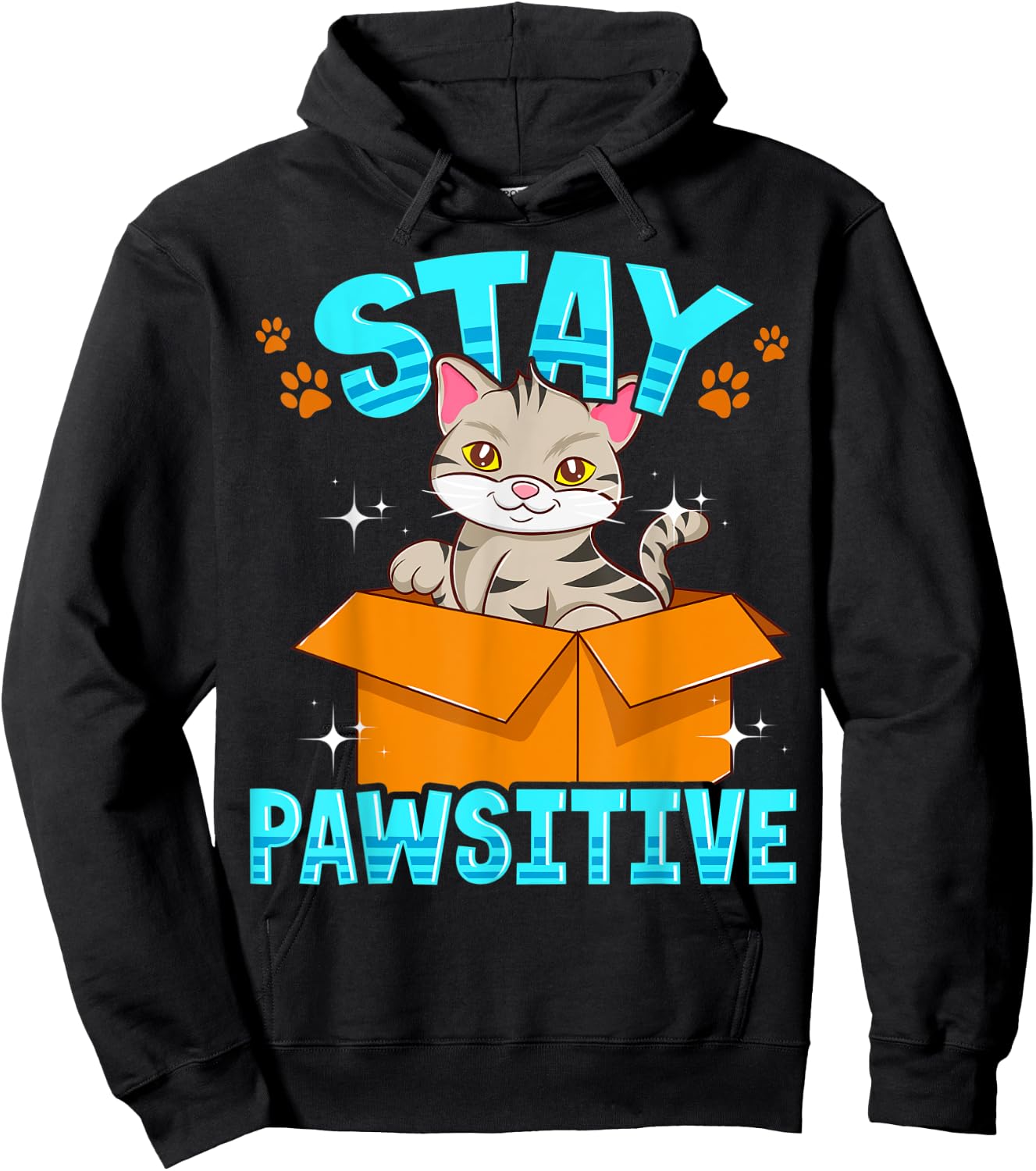 Cute & Funny Stay Pawsitive Kitty Cat Stay Positive Pun Men Women Kids Hoodie - Hoodie | Black