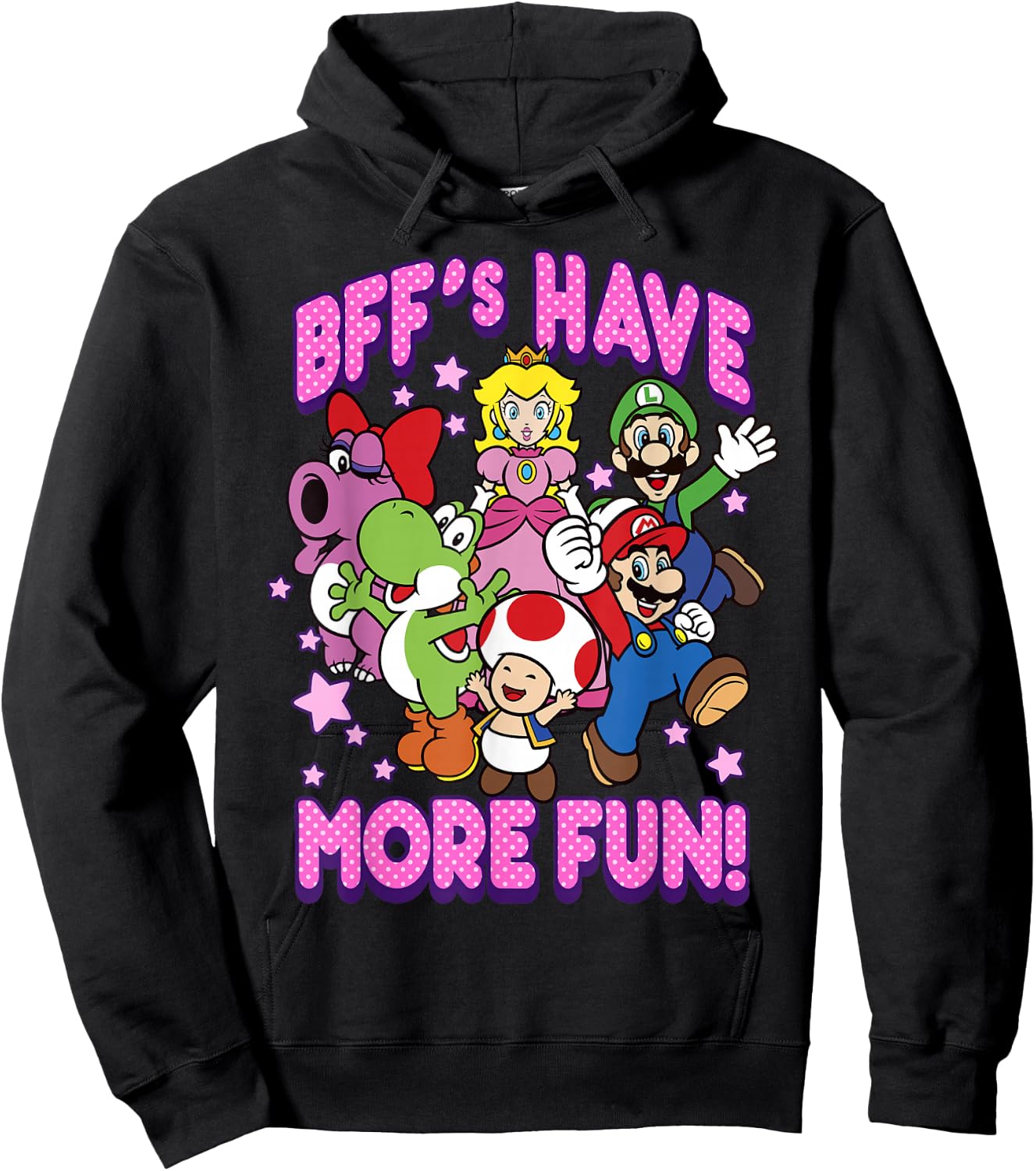 Super Mario BFF's Have More Fun Colorful Group Shot Hoodie - Hoodie | Black