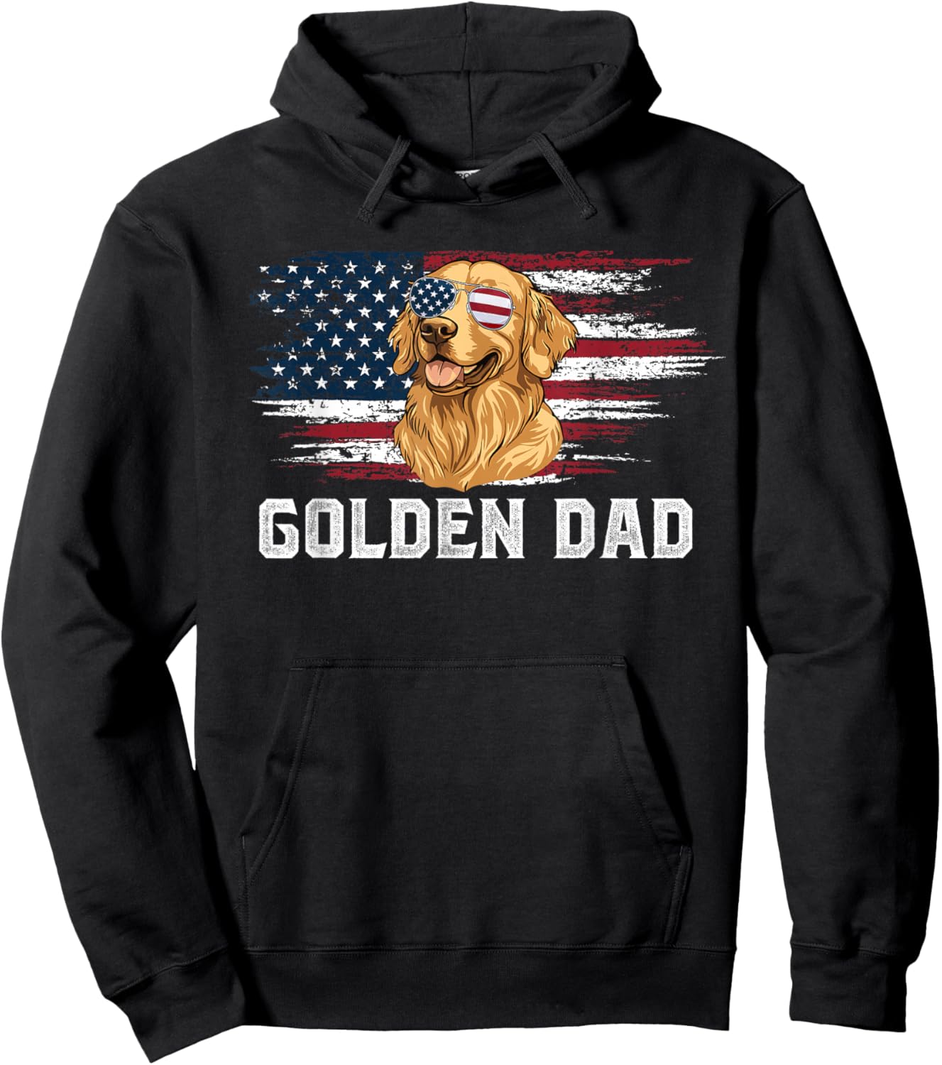 Golden Dad US Flag Dad of A Golden Retriever Dad Hoodie - Hoodie | Black