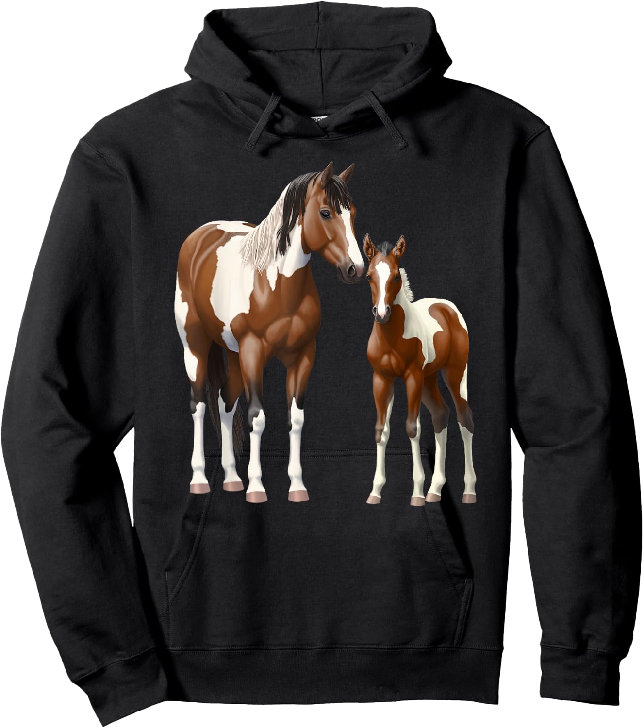 Beautiful Brown Pinto Bay Paint Horse Mare & Foal Hoodie - Hoodie | Black