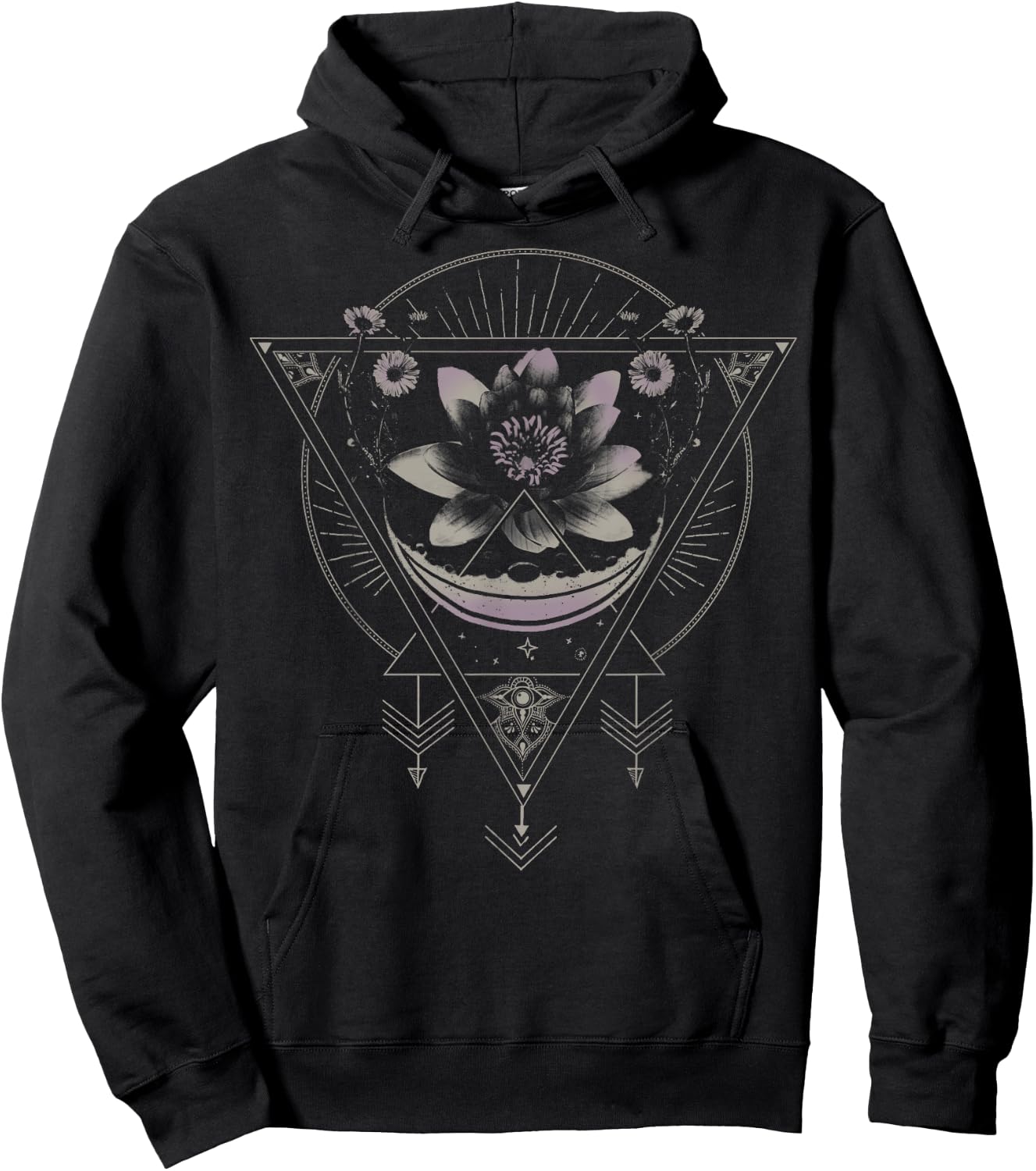 Lotus Flower Geometric Moon Arrows Gradient Hoodie - Hoodie | Black