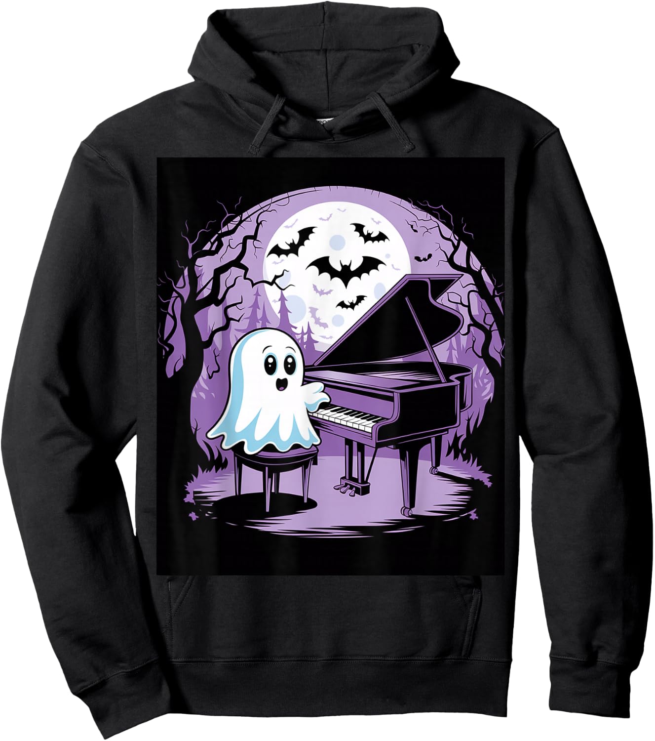 Cutest Ghost Playing Piano Creepy Halloween Costume Hoodie - Hoodie | Black