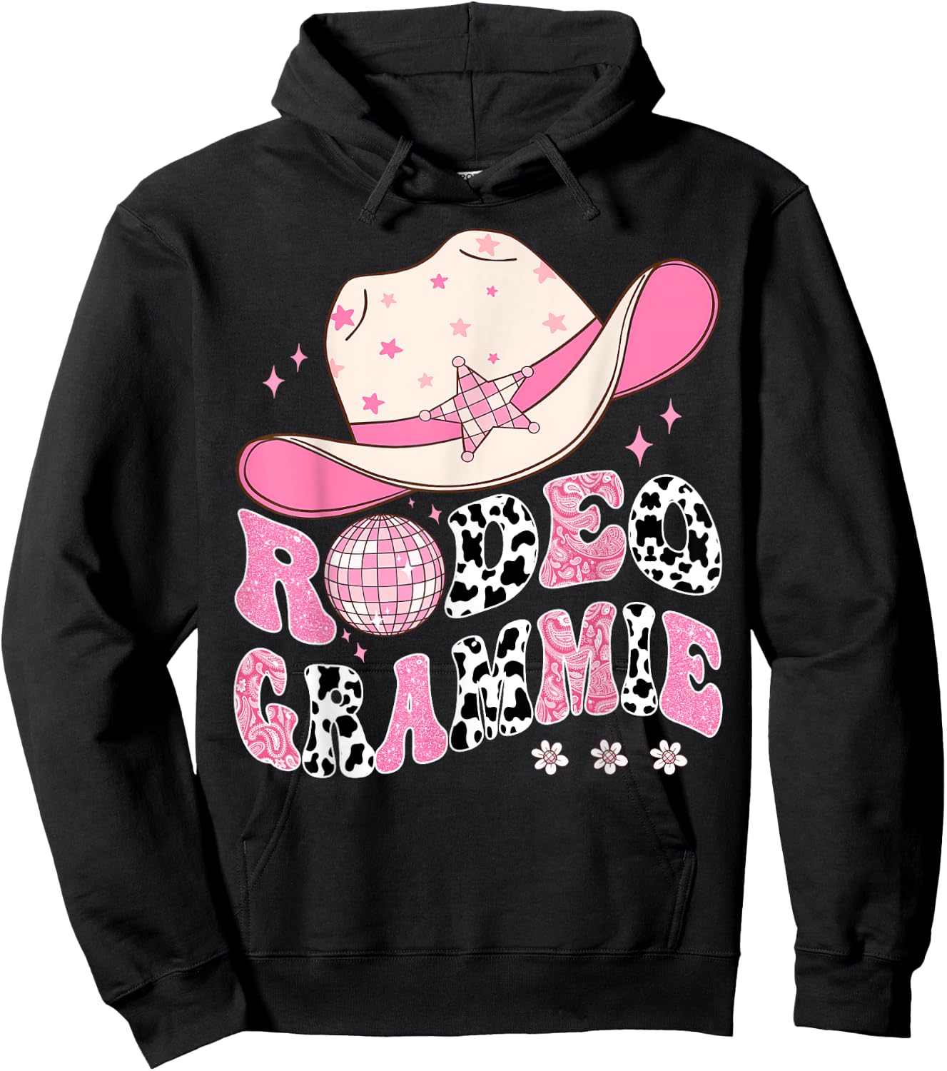 Rodeo Grammie Pink CowGirl 1St Birthday Disco Groovy Hoodie - Hoodie | Black