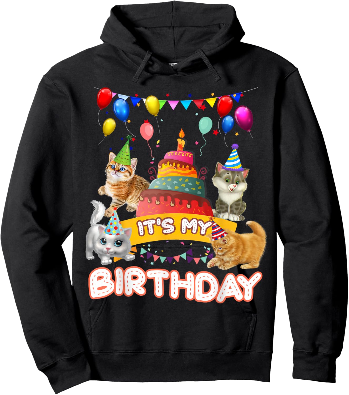 It's My Birthday Cat and Kitten Party Day Girl's and Boy's Small Hoodie - Hoodie | Black