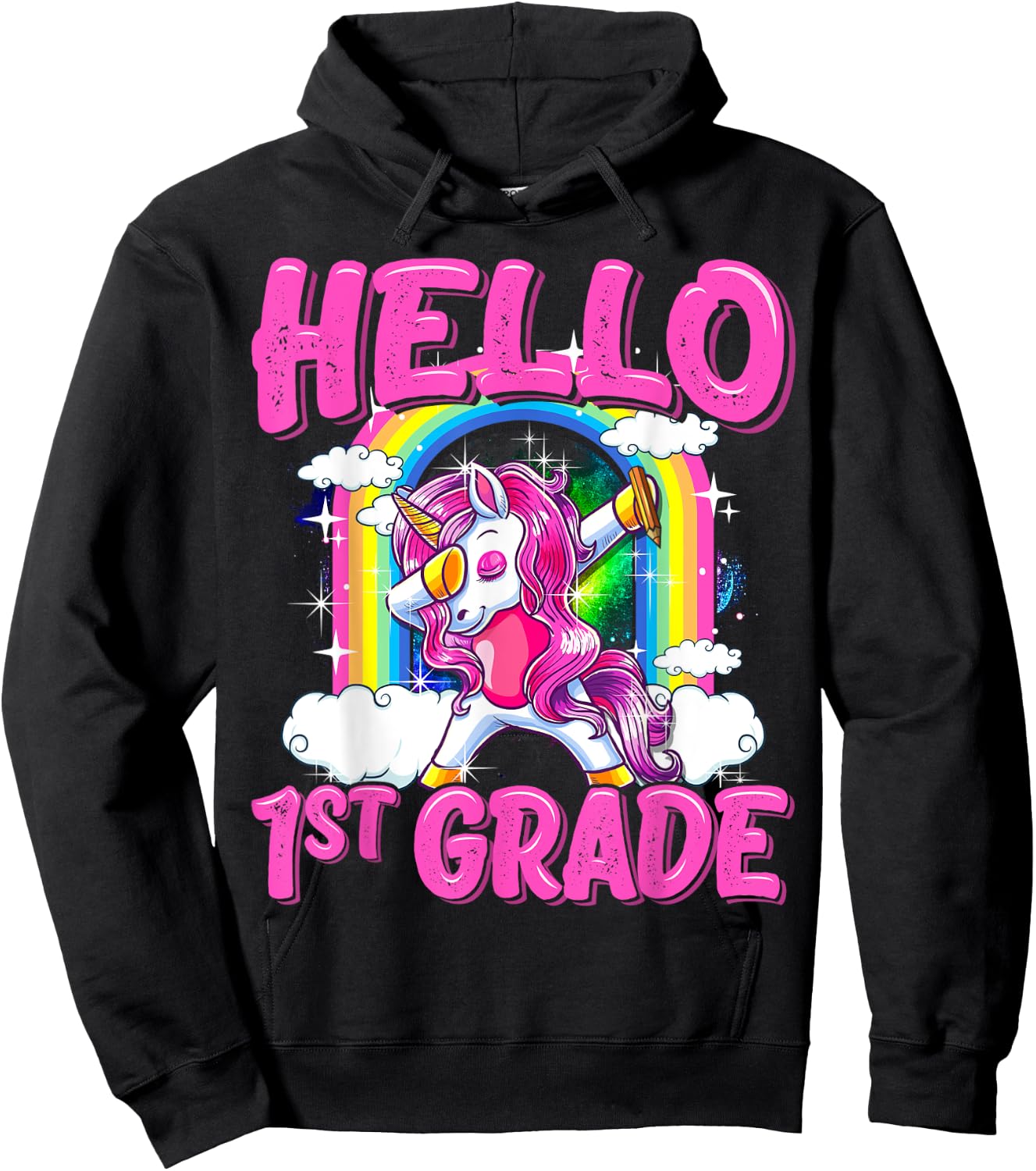 Hello 1st Grade Dabbing Unicorn Back To School Gifts Hoodie - Hoodie | Black