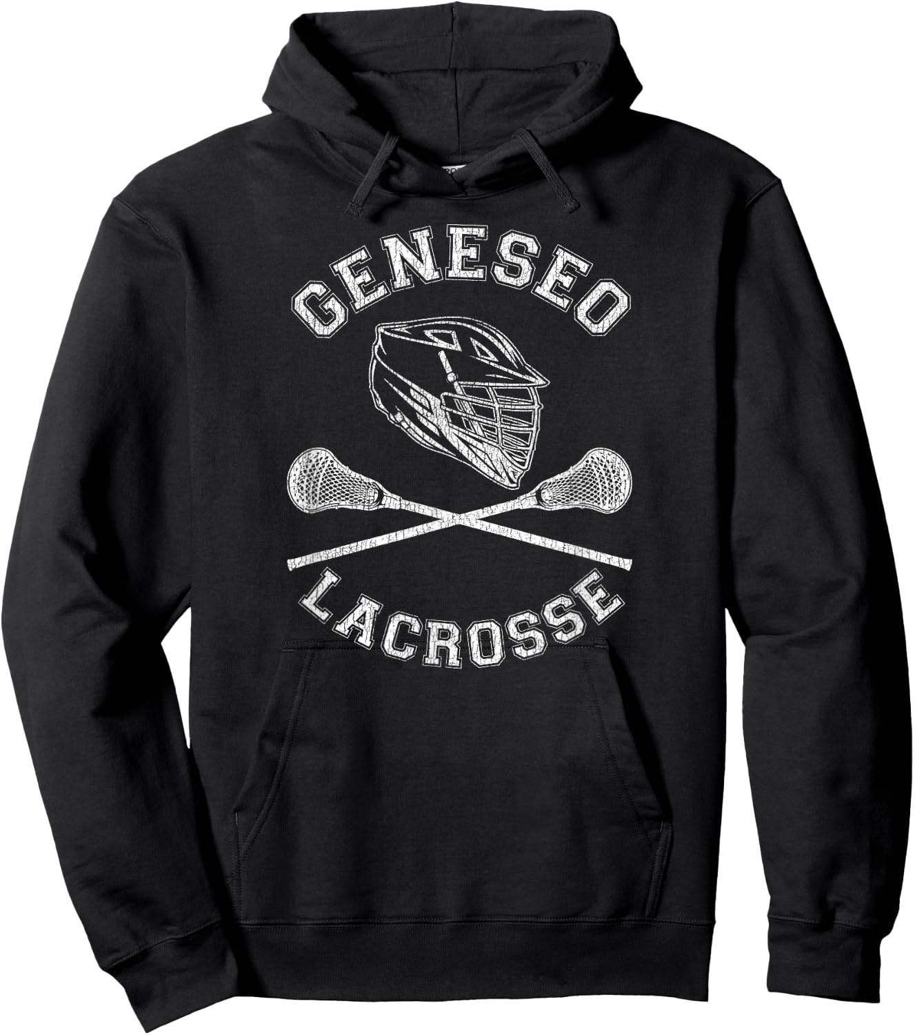 Geneseo Lacrosse Vintage Distressed Retro Lax Hoodie - Hoodie | Black