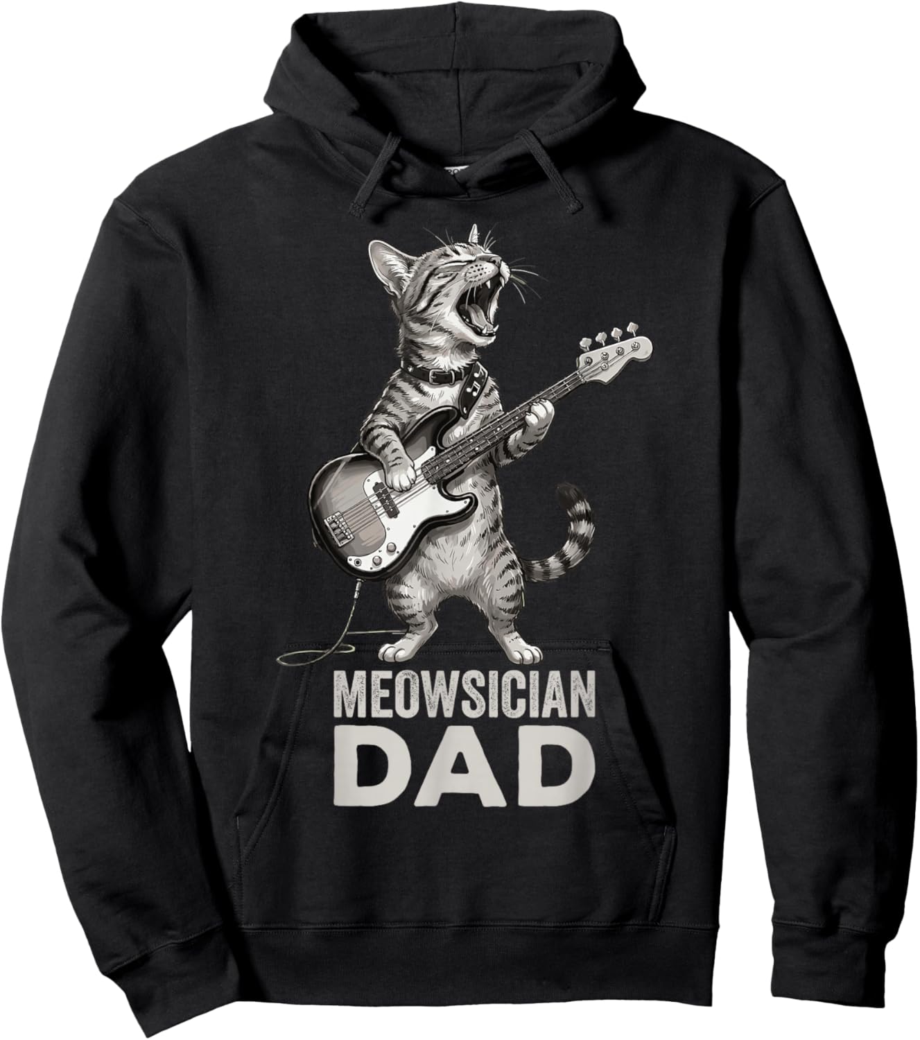 Funny Jazz Musician Cat Playing Guitar Dad Guitarist Graphic Hoodie - Hoodie | Black
