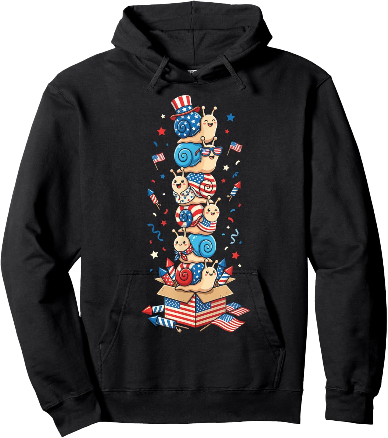 Funny Snail American USA Flag Memorial Day 4th of July Hoodie - Hoodie | Black