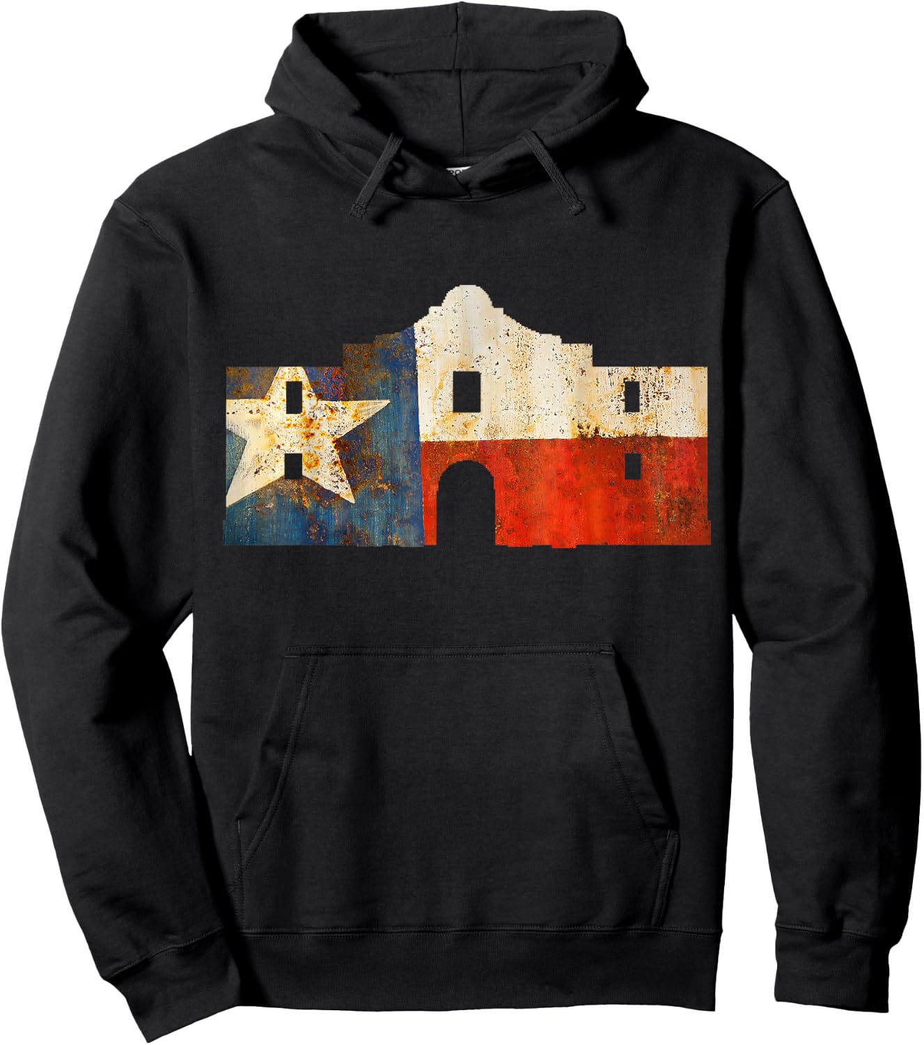 Texas Alamo wrapped in a rustic Texas flag Hoodie - Hoodie | Black
