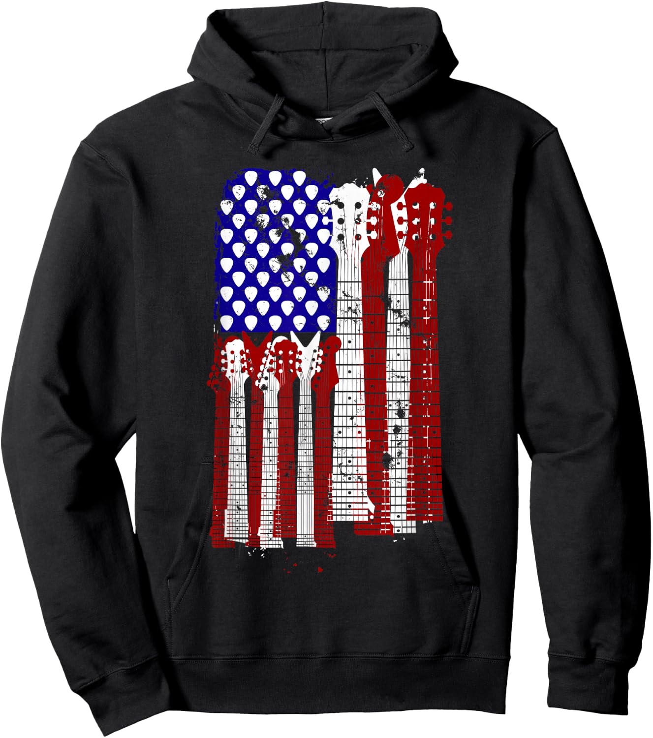Guitar Plectrum | American Flag Band Gift Hoodie - Hoodie | Black