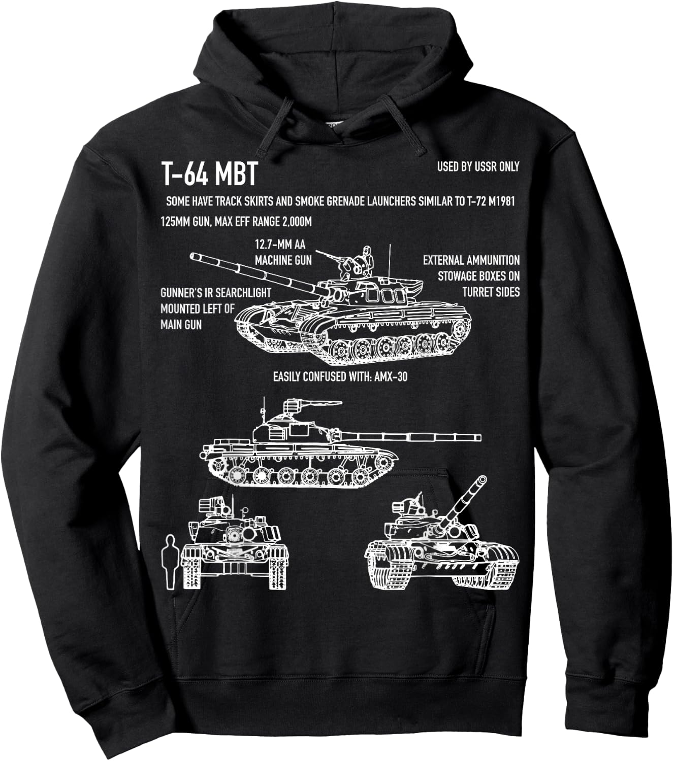 T-64 Russian Main Battle Tank Blueprint Gift Hoodie - Hoodie | Black