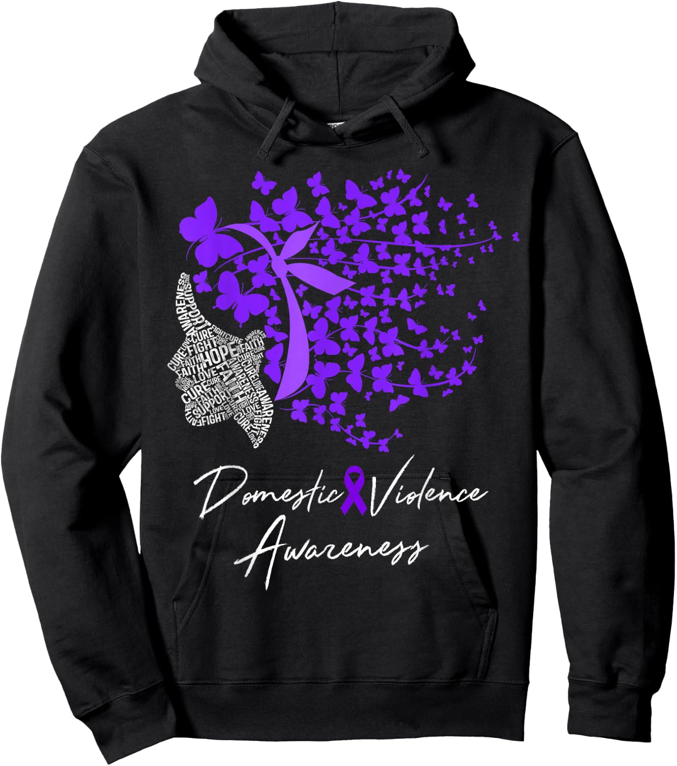 Domestic Violence Awareness Gifts Purple Butterflies Hoodie - Hoodie | Black