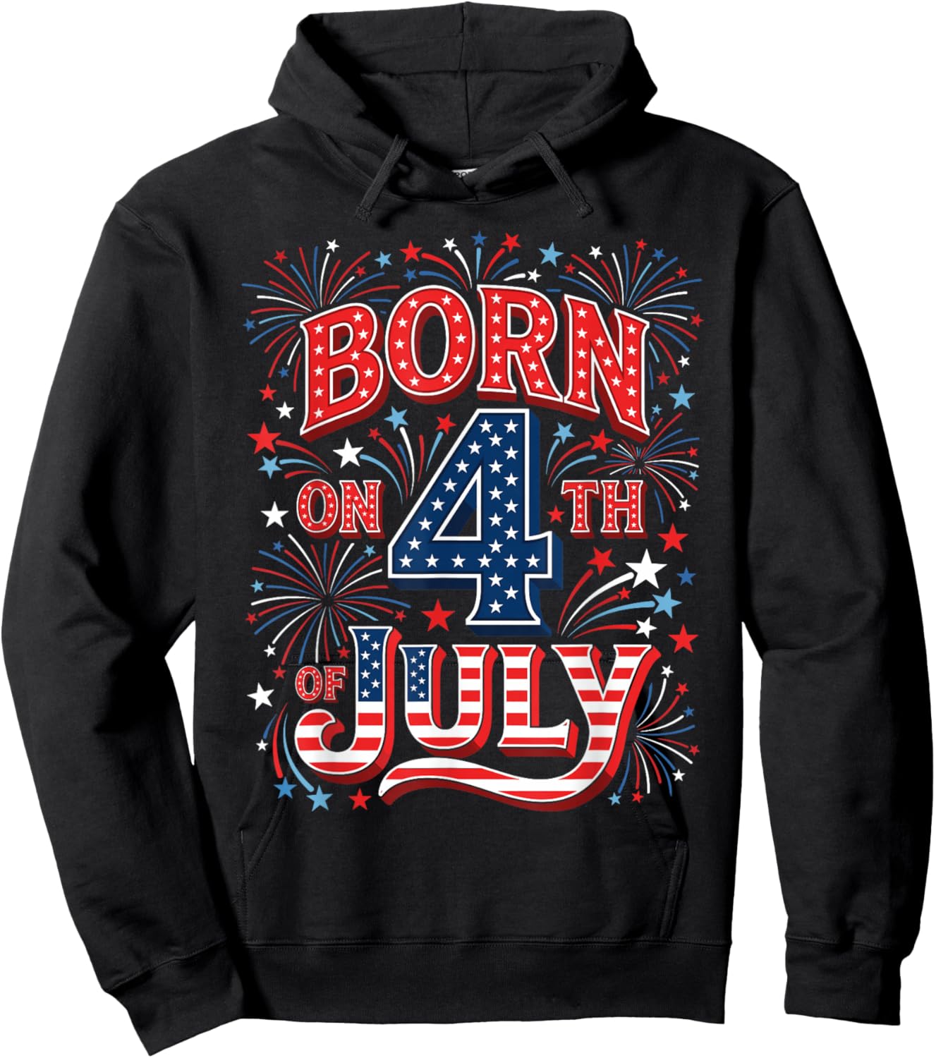 Born on 4th of July Patriotic Birthday American Flag Cool Hoodie - Hoodie | Black