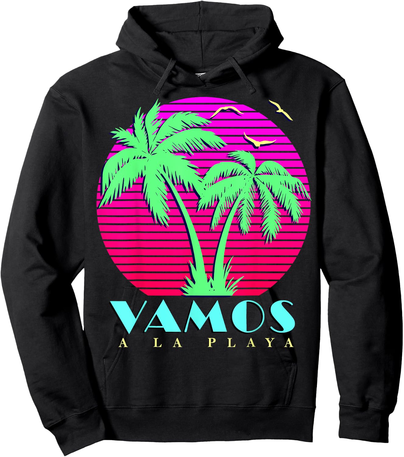 Vamos A La Playa 80s Palm Trees Summer Sunset Men Women Girls Kids Hoodie - Hoodie | Black