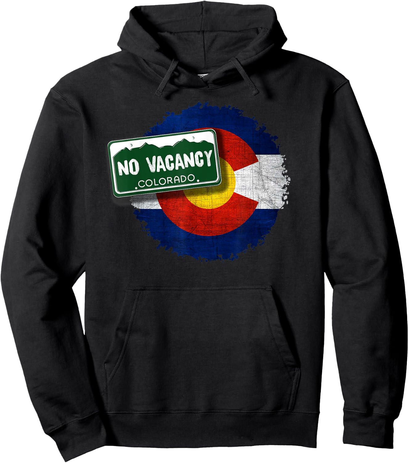 No Vacancy License Plate Colorado Flag Hoodie - Hoodie | Black