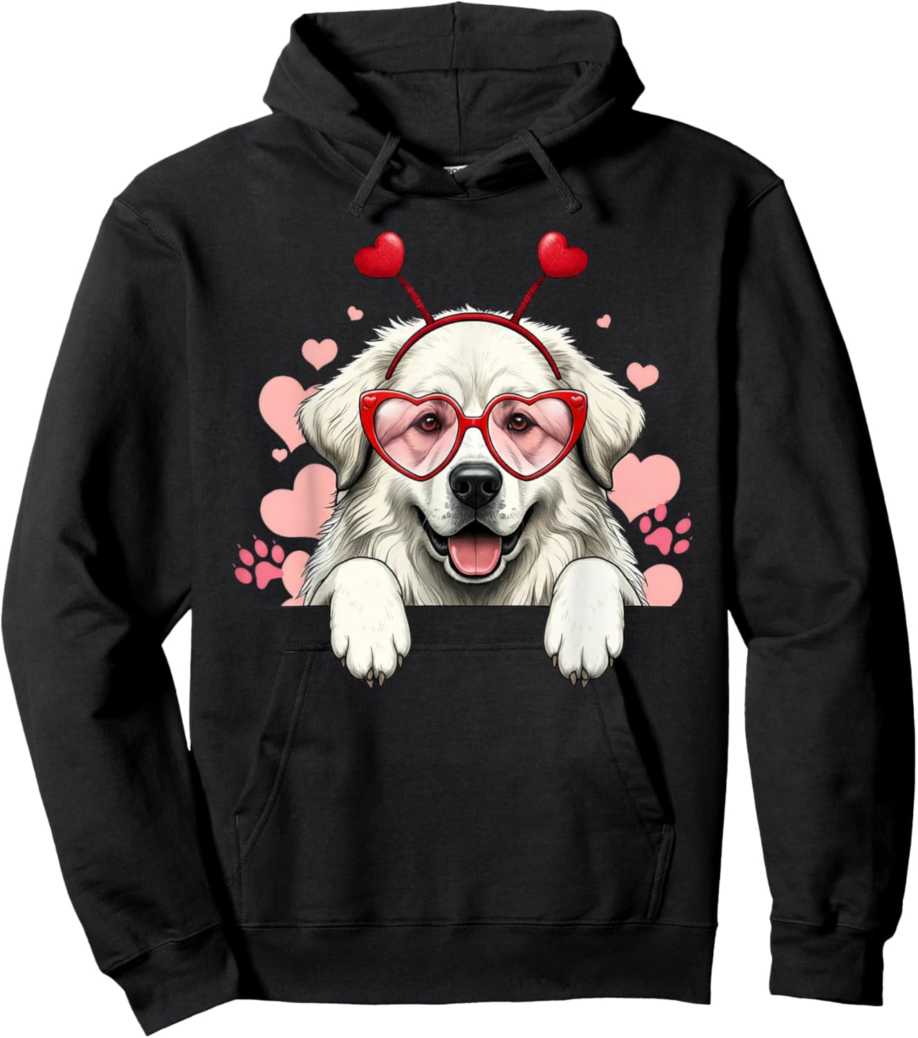 Funny Great Pyrenees Heart Headband Valentine Hoodie - Hoodie | Black