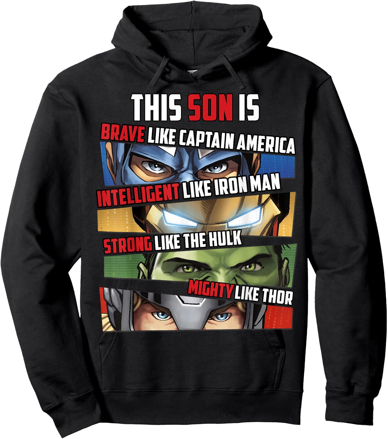 Marvel Avengers This Son Is Group Eyes Panels Hoodie - Hoodie | Black