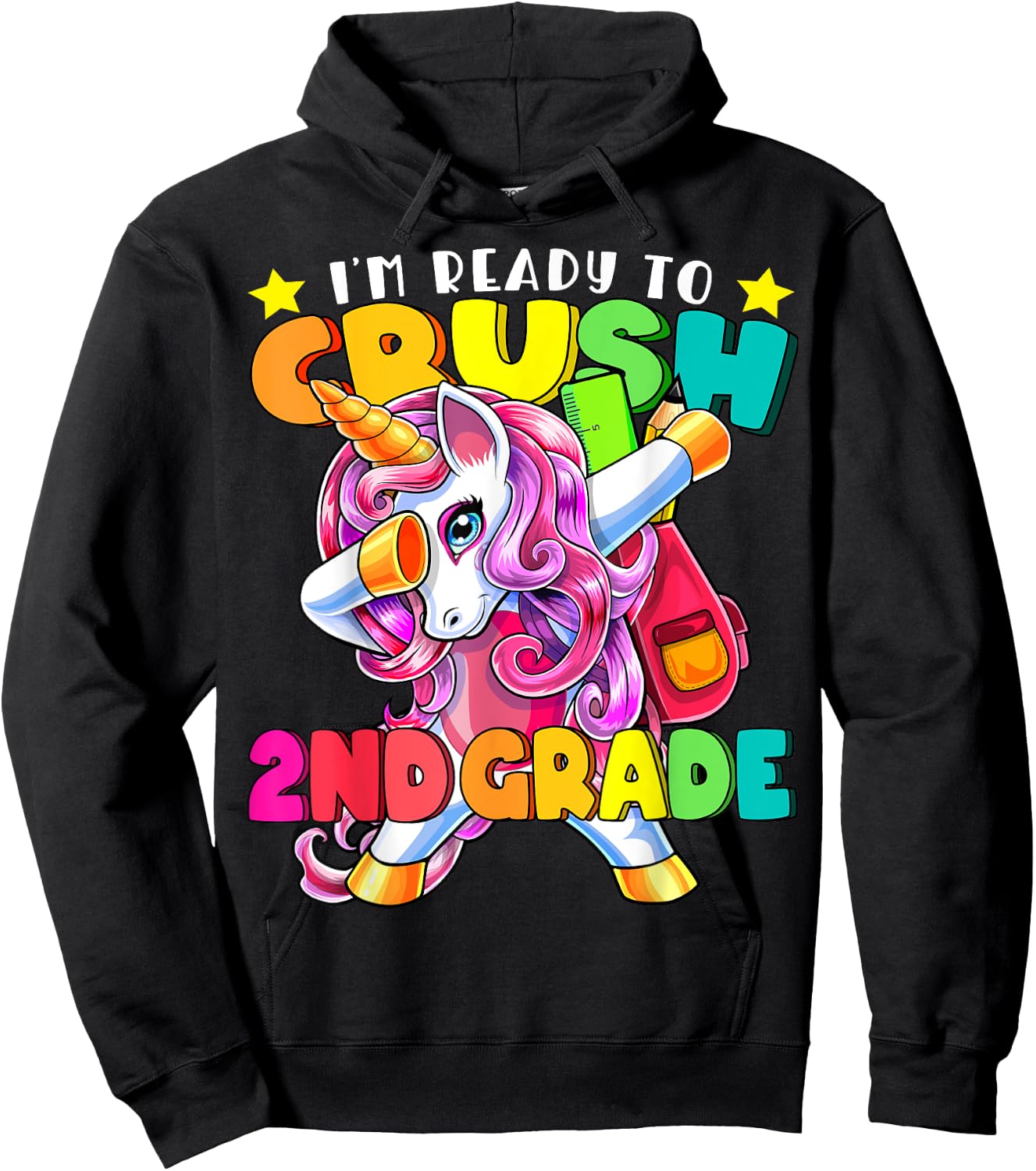 Crush 2nd Grade Dabbing Unicorn Back to School Girls Gift Hoodie - Hoodie | Black
