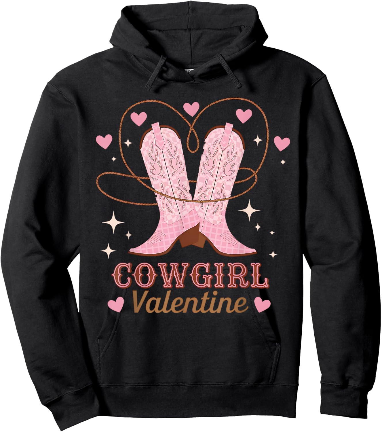 Cowgirl Valentine Pink Boots Country Y2K Girls Valentine Day Hoodie - Hoodie | Black
