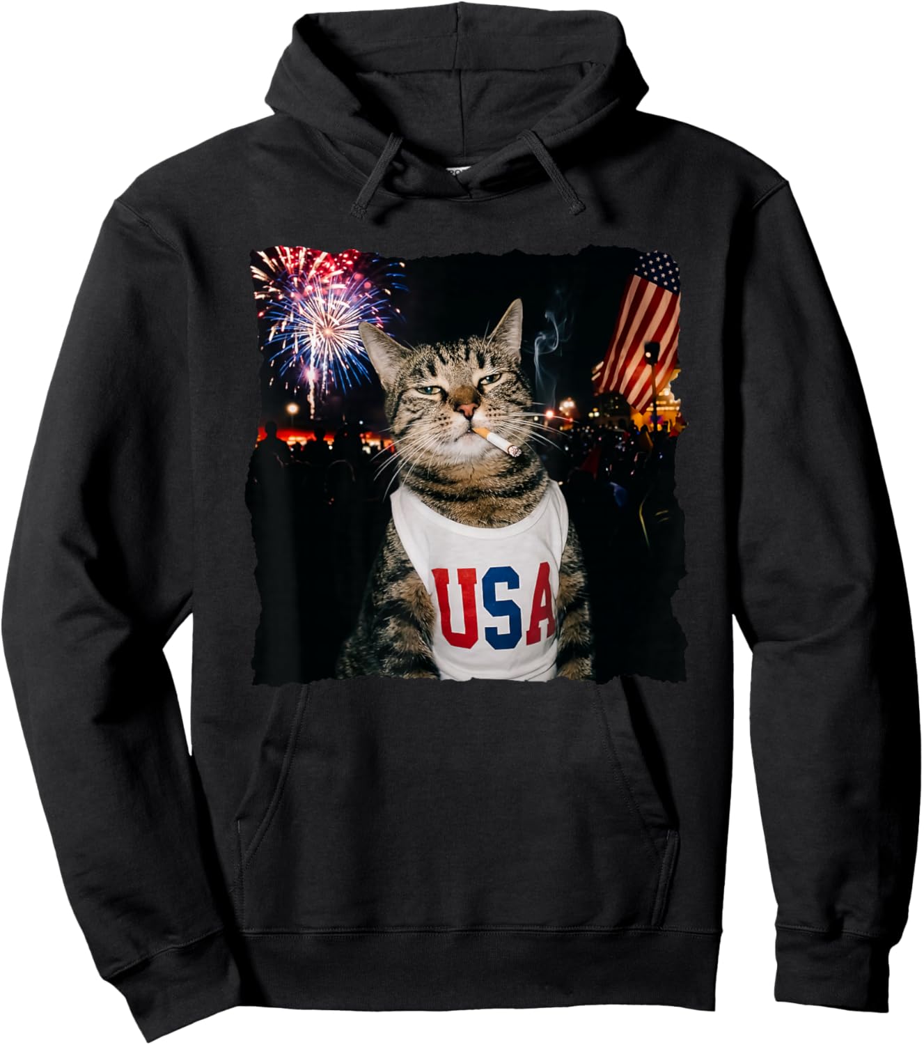 Patriotic Smoking cat Hoodie - Hoodie | Black