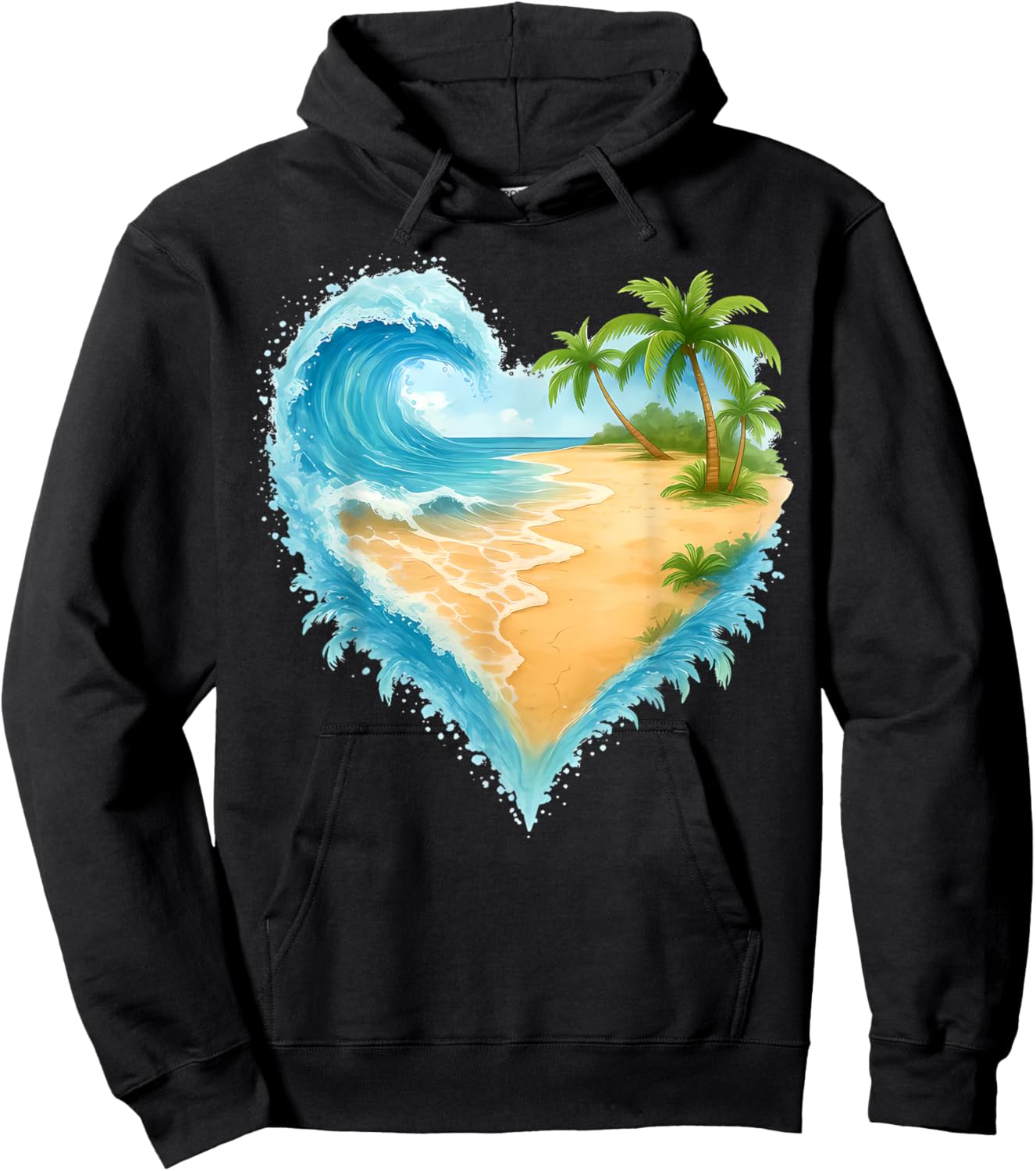 Heart-Shaped Ocean Beach Palm Tree Summer Vacation Hoodie - Hoodie | Black