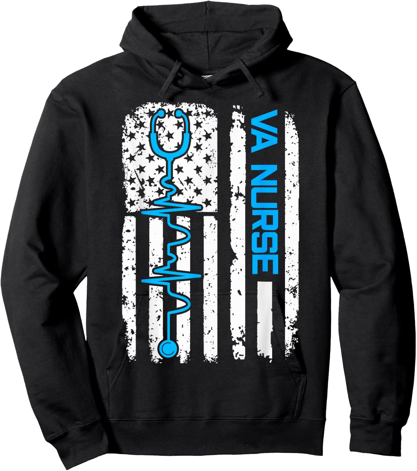 Vintage USA American Flag VA Nurse Patriotic Nursing Gifts Hoodie - Hoodie | Black