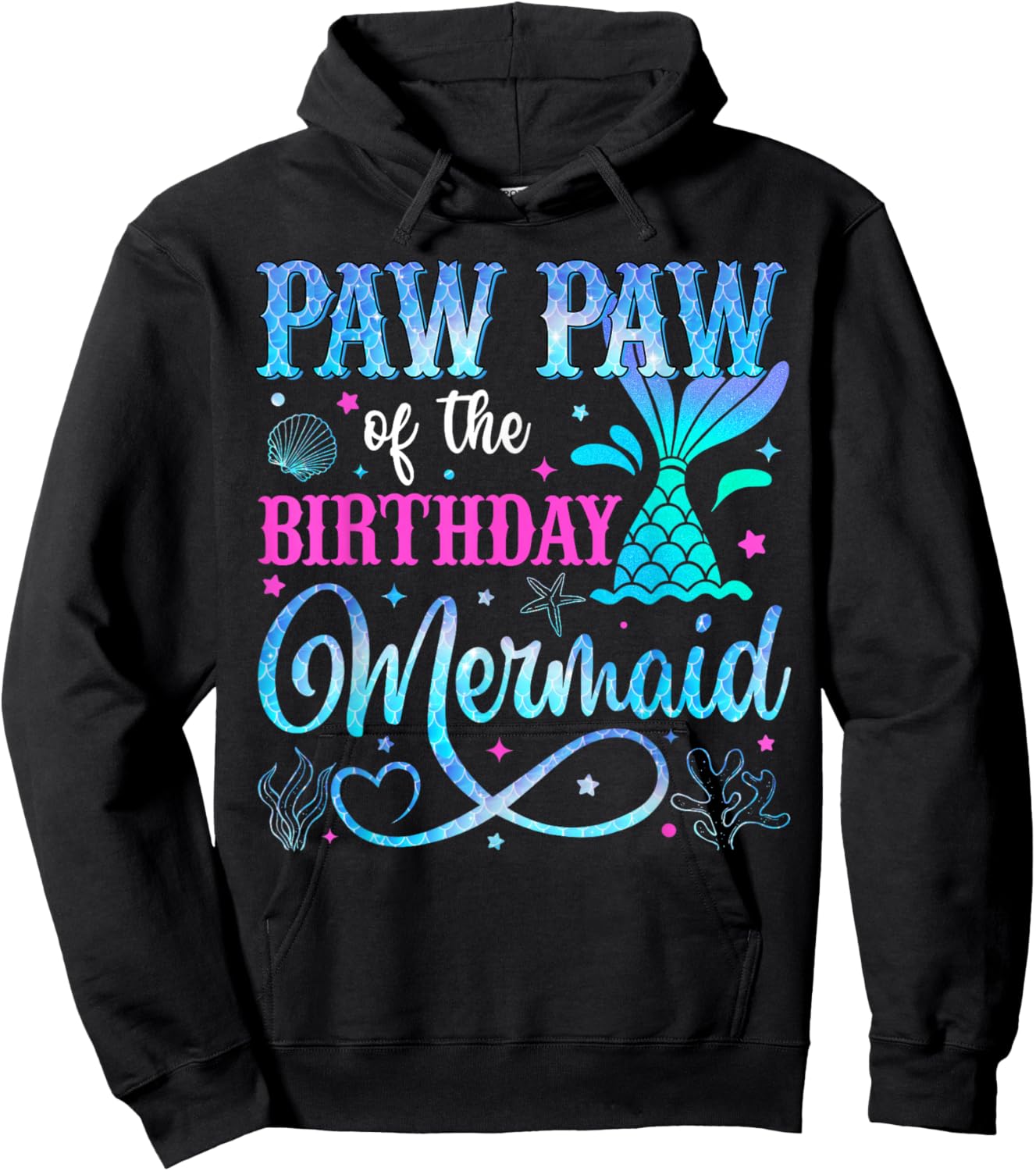 Paw Paw of The Birthday Mermaid Family Matching Party Hoodie - Hoodie | Black