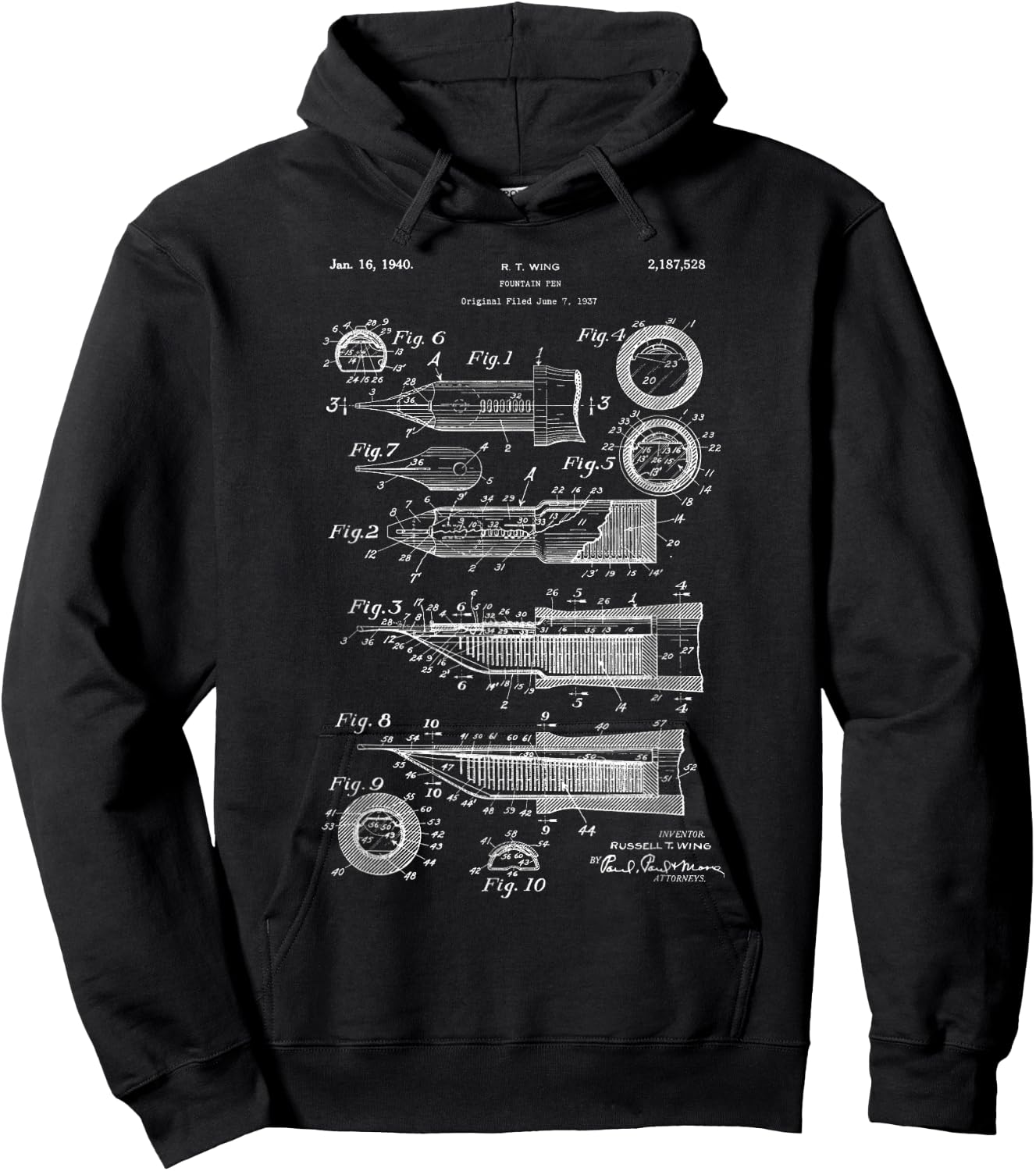 Vintage Patent Drawing Fountain Pen Hoodie - Hoodie | Black