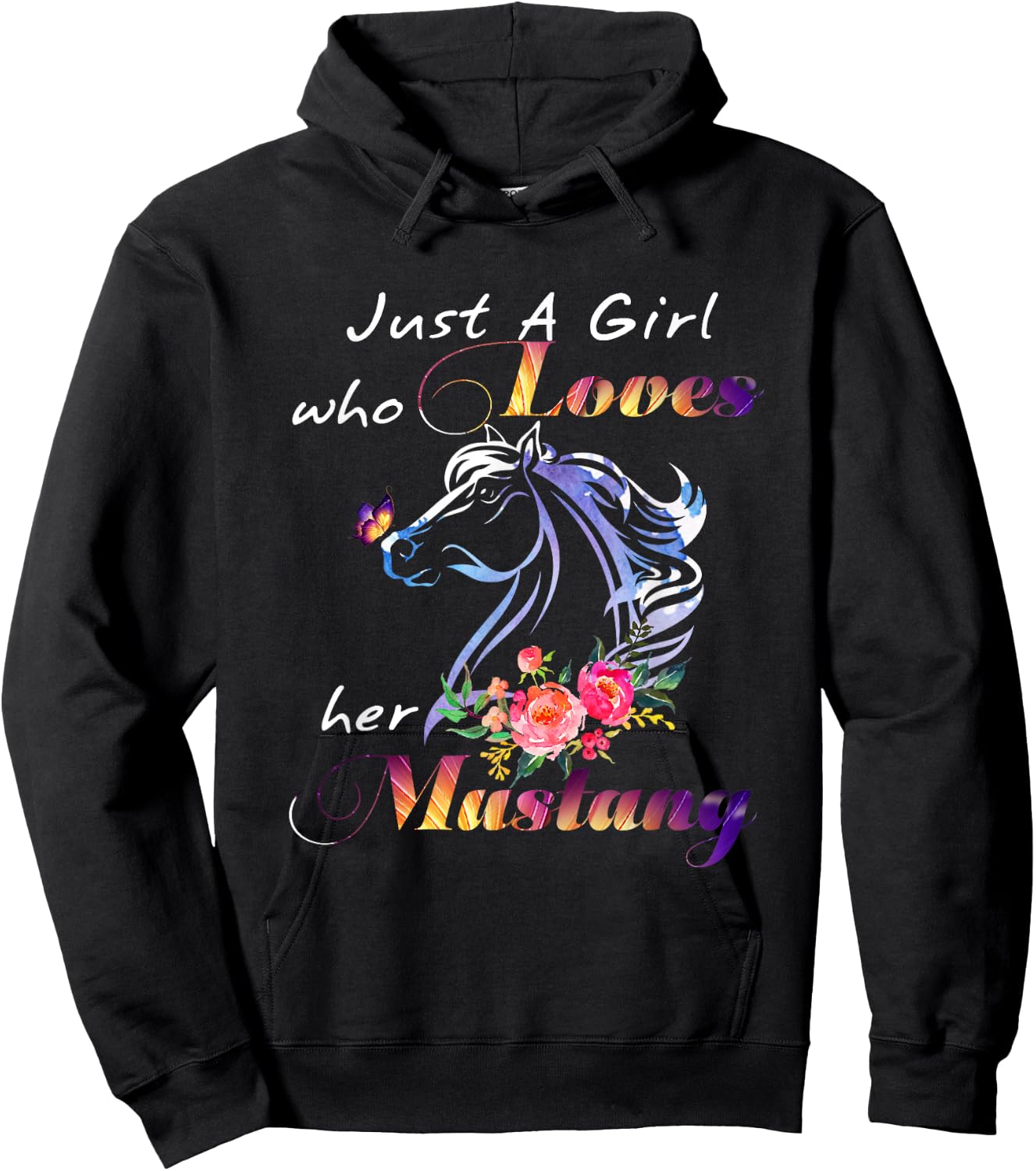 Just A Girl Who Loves Her Mustang Horse Gifts Horses Lover Hoodie - Hoodie | Black