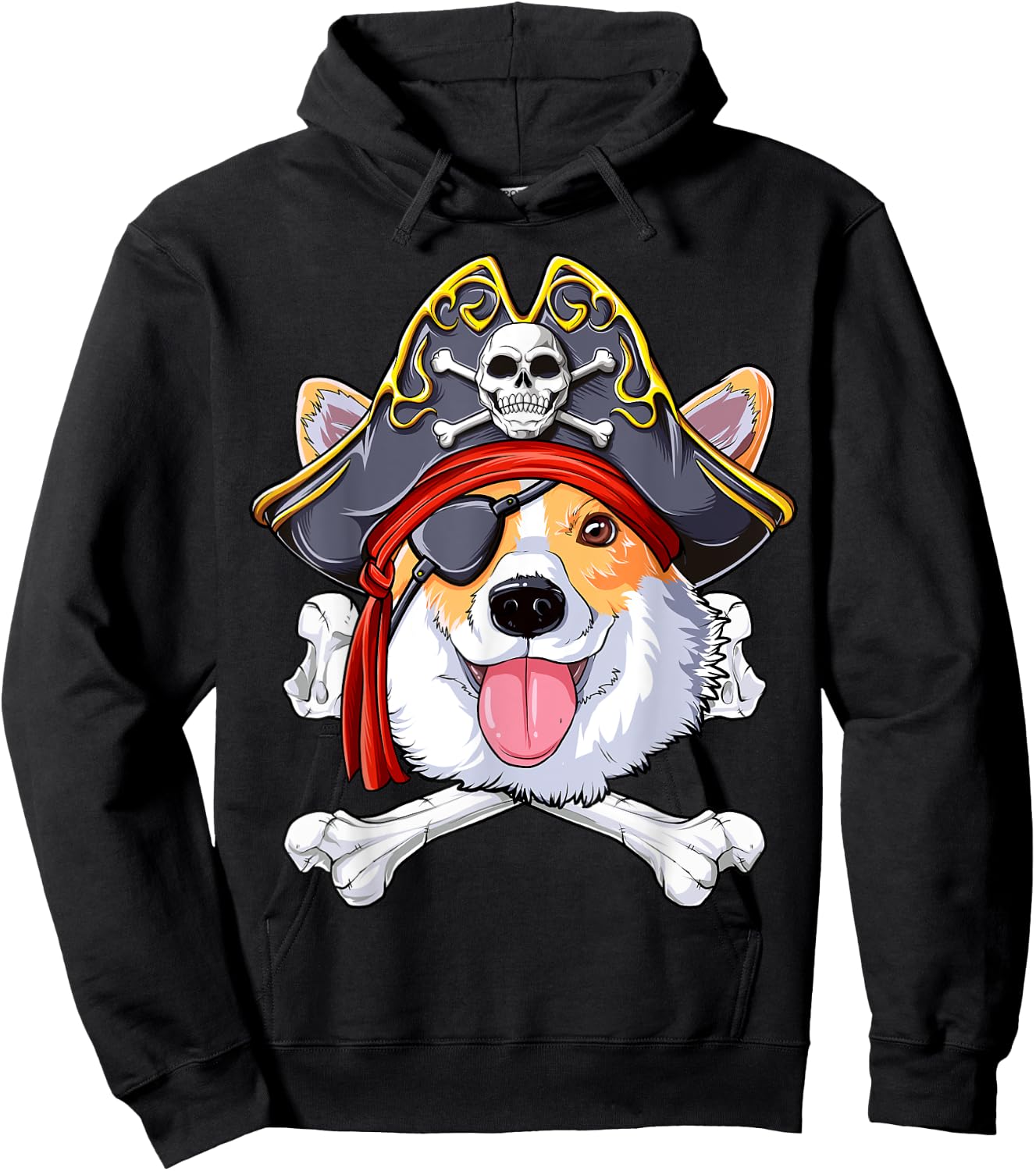 Corgi Pirate T shirt Jolly Roger Flag Skull and Crossbones Hoodie - Hoodie | Black