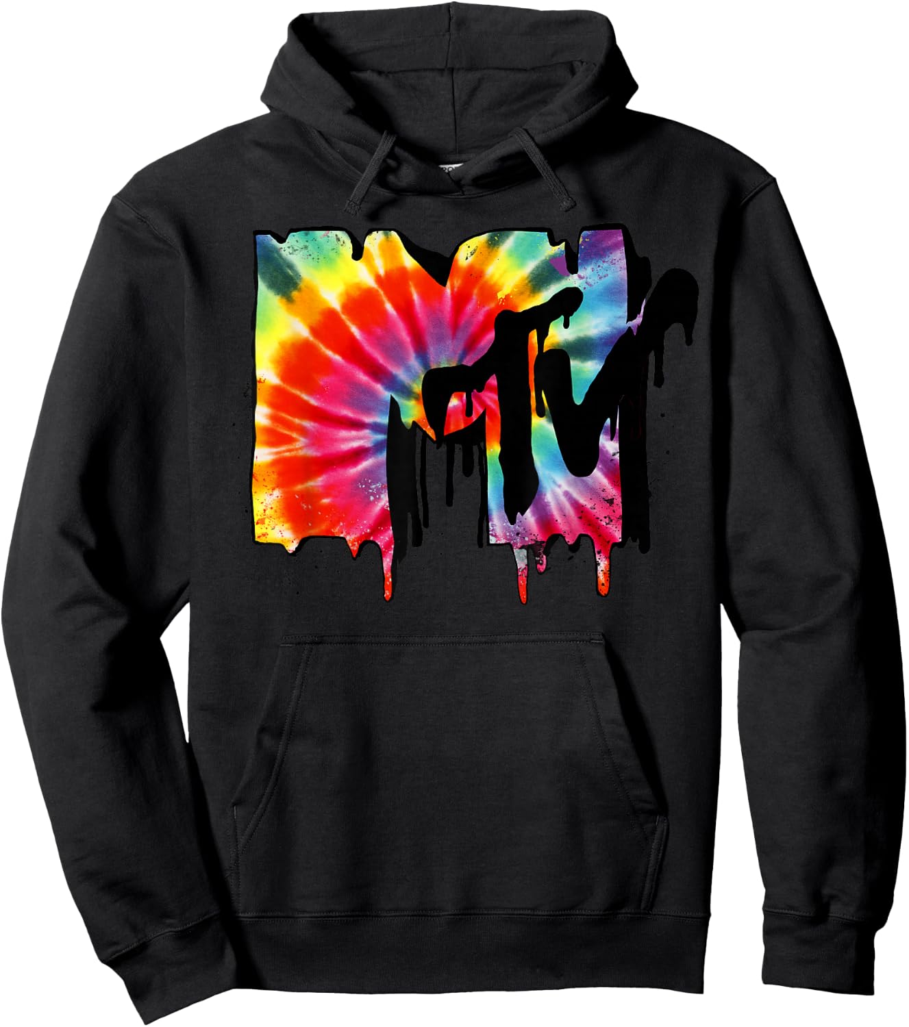 MTV Tie Dye Vibrant Melting Logo Graphic Hoodie - Hoodie | Black