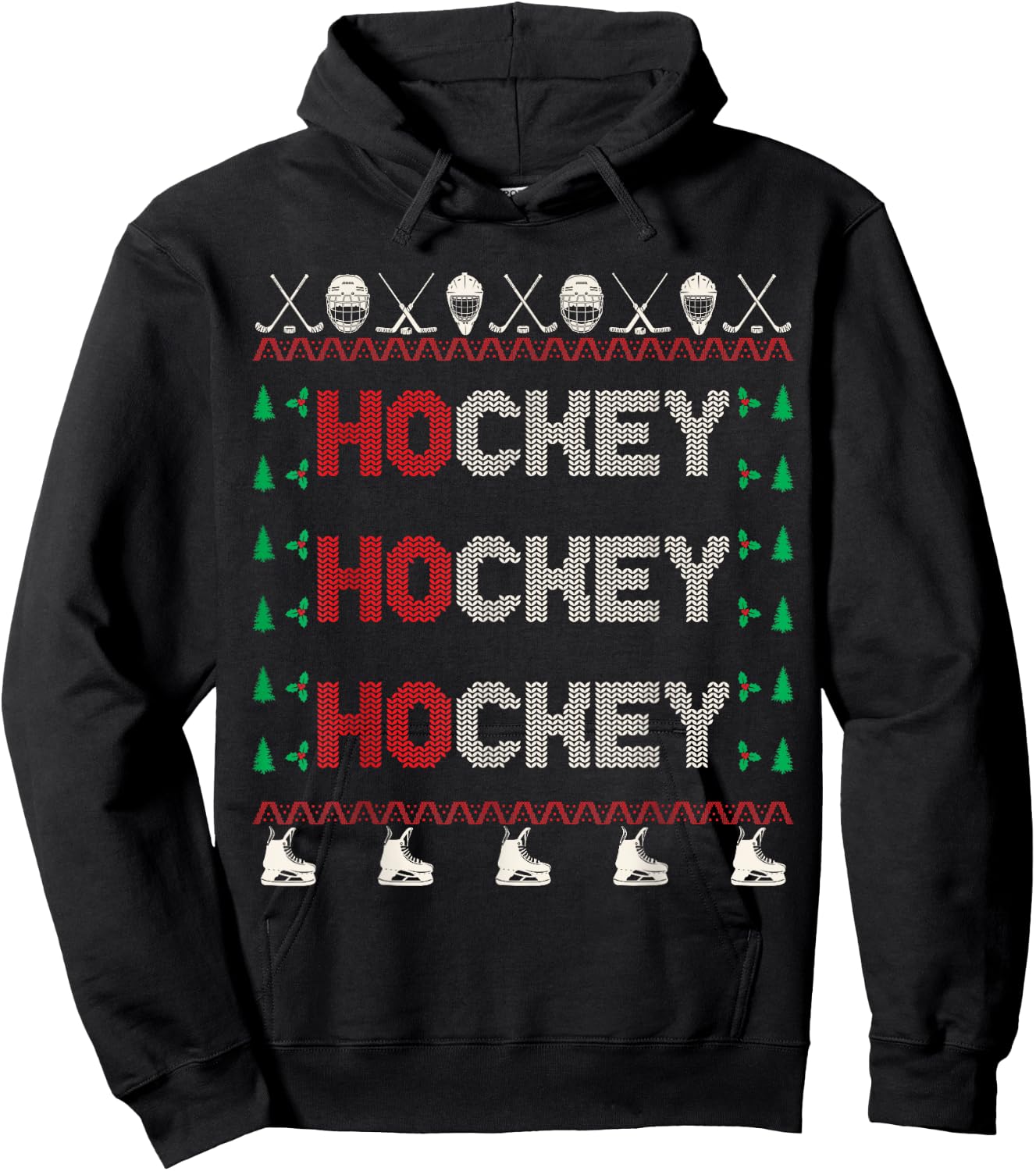 Ho Ho Ho Hockey Ugly Christmas Sweater Hoodie - Hoodie | Black