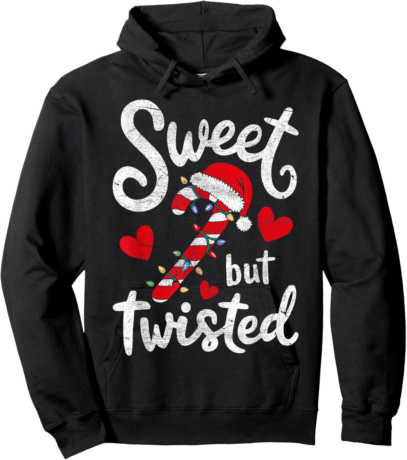 Sweet But Twisted Funny Christmas Candy Cane Xmas Holiday Hoodie - Hoodie | Black