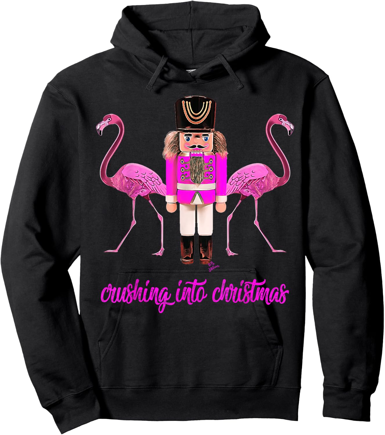 Flamingo top women's crushing into Christmas nutcracker Hoodie - Hoodie | Black