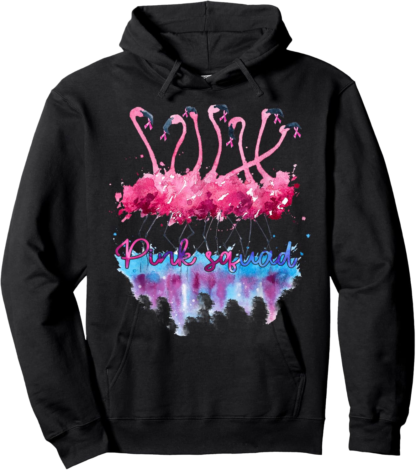 Pink Squad Flamingo Pink Ribbon Breast Cancer Awareness Hoodie - Hoodie | Black