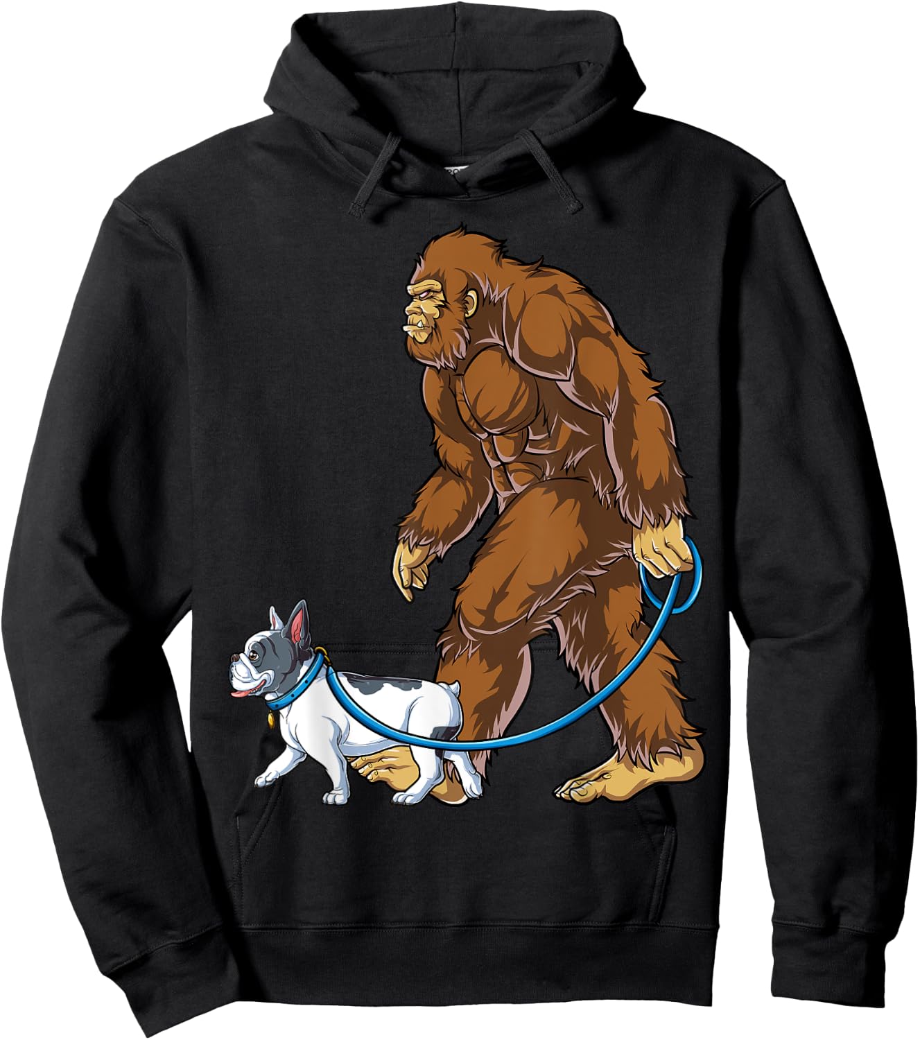 Bigfoot French Bulldog Dog Walk Funny Sasquatch Lovers Men Hoodie - Hoodie | Black
