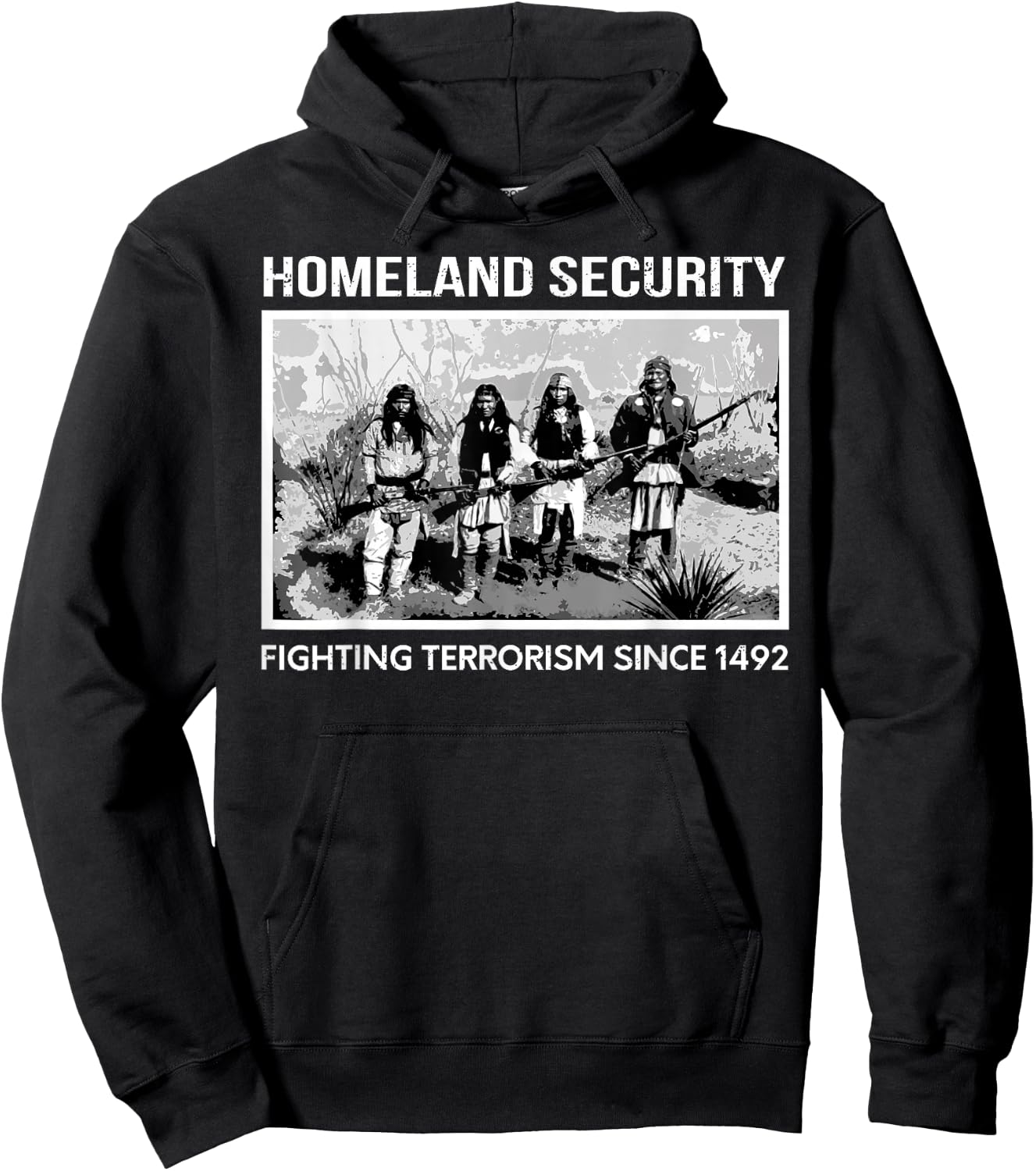 Native American Gift Homeland Security Fighting Terrorism Since 1942 Indian Guy's Adult X-Small Black Short Sleeve Classic Fit Hoodie - Hoodie | Black
