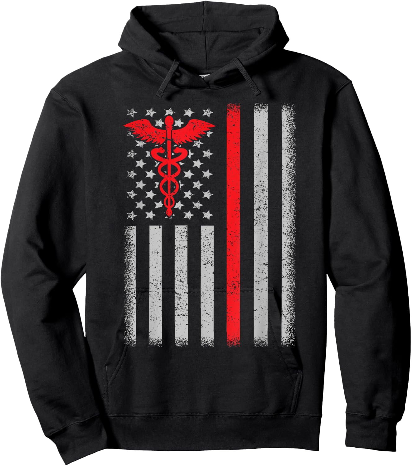 Nurse Thin Red Line Caduceus American Flag Hoodie - Hoodie | Black