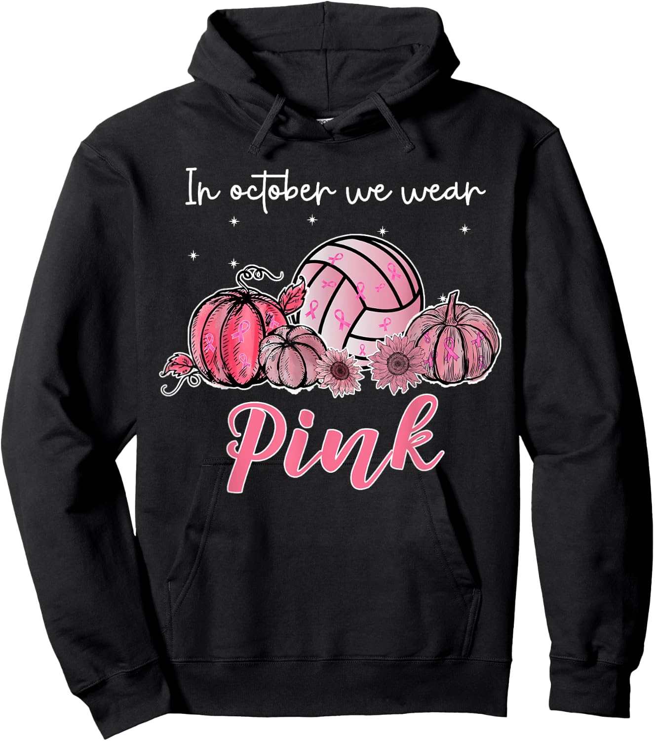 In October We Wear Pink Volleyball Breast Cancer Awareness Hoodie - Hoodie | Black