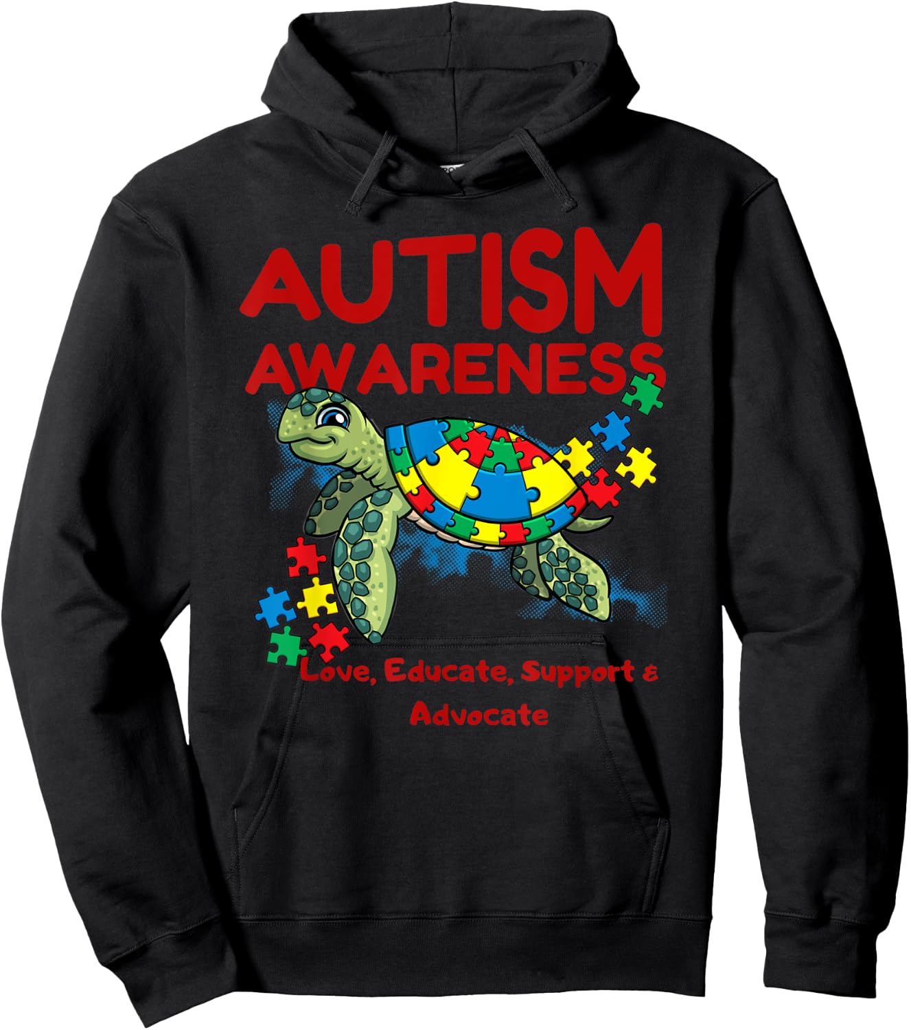 Autism Awareness Turtle Puzzle Mom Kids Teacher Gift Love Hoodie - Hoodie | Black