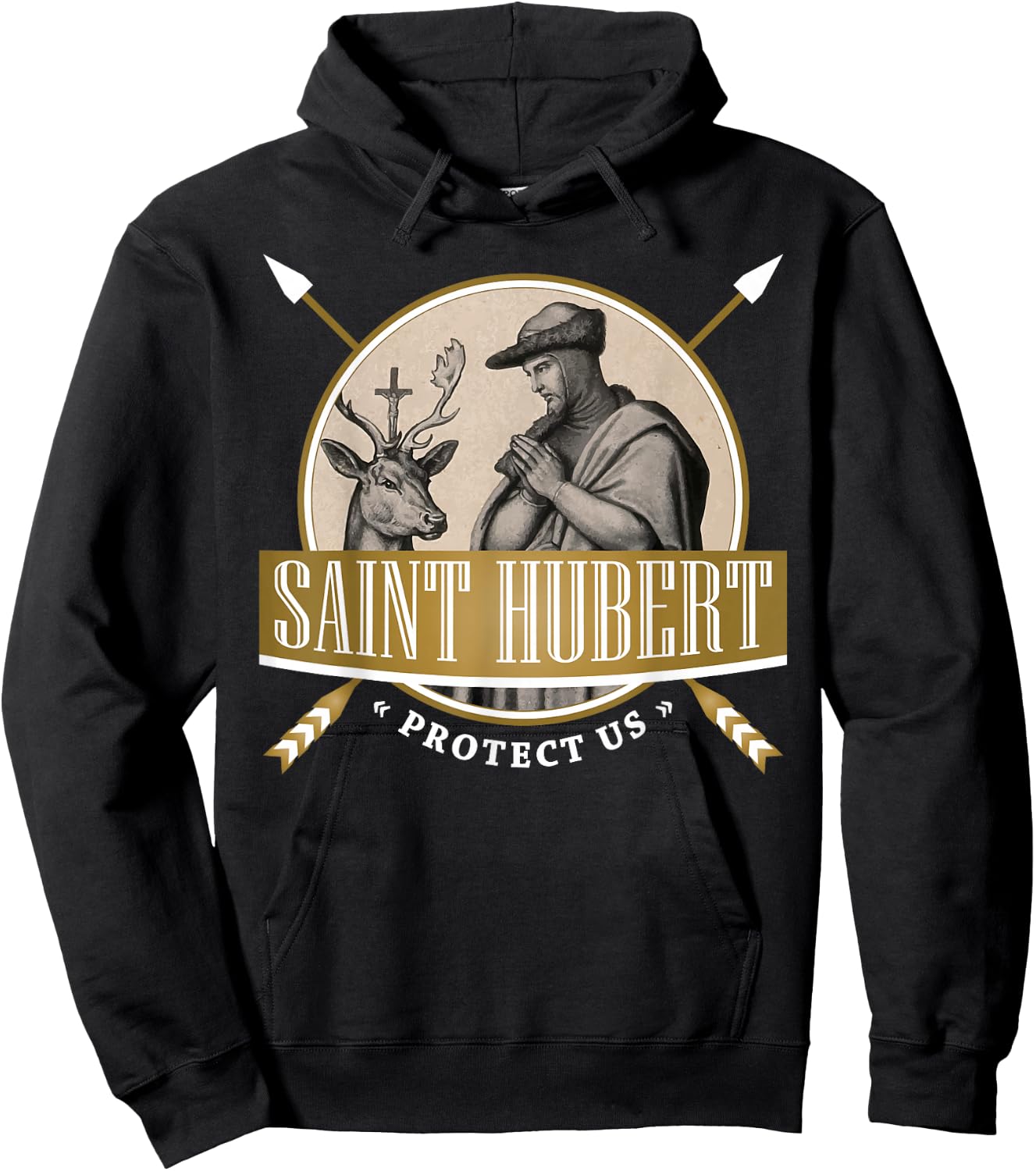 Hubert Hubertus Catholic Patron Saint of Hunters Bowhunter Hoodie - Hoodie | Black